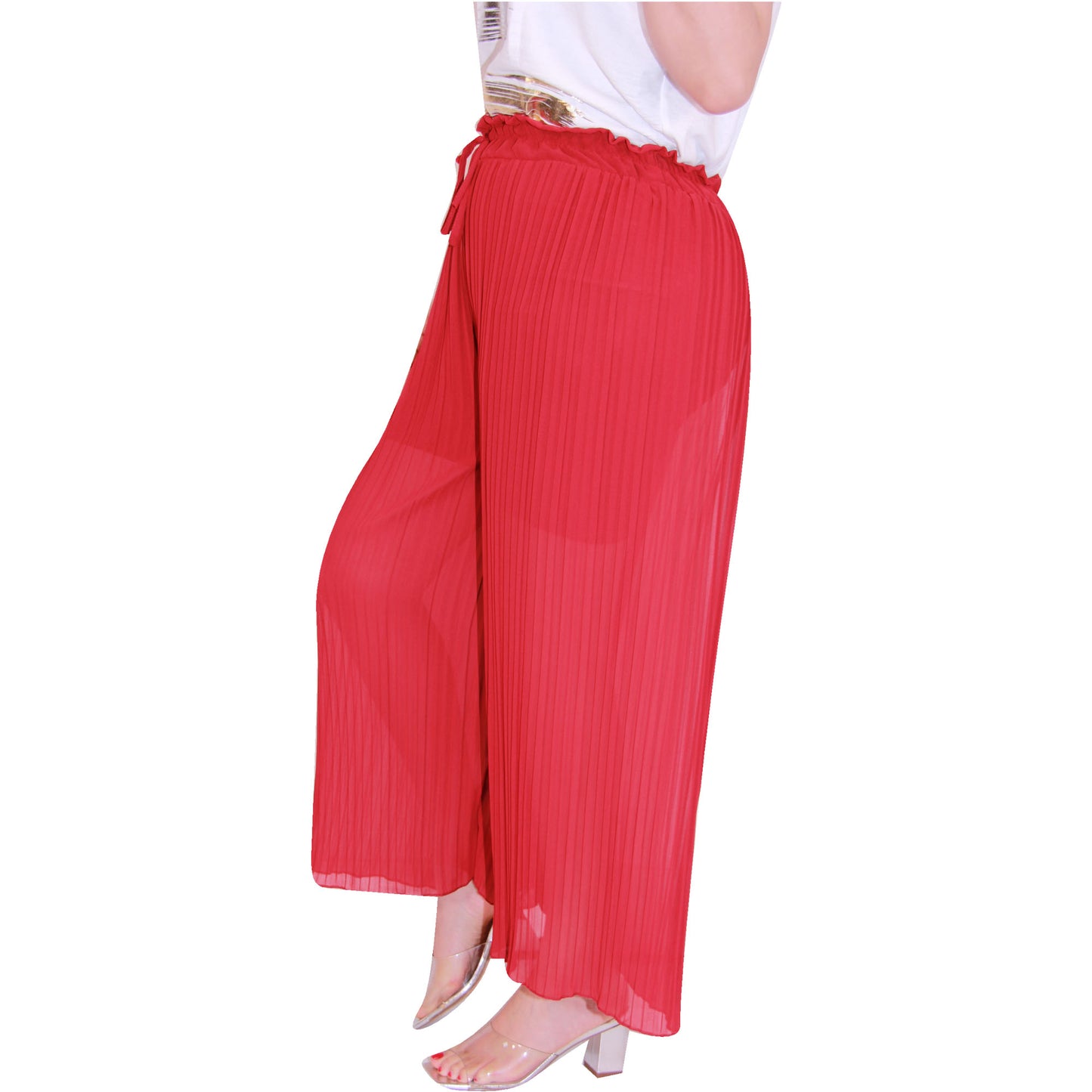 Flowy and Chic: Women's Pleated Palazzo Pants with Wide Legs and Chiffon Fabric for Office and Casual Wear