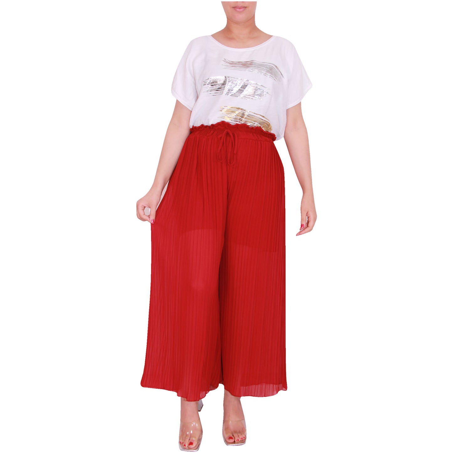 Flowy and Chic: Women's Pleated Palazzo Pants with Wide Legs and Chiffon Fabric for Office and Casual Wear