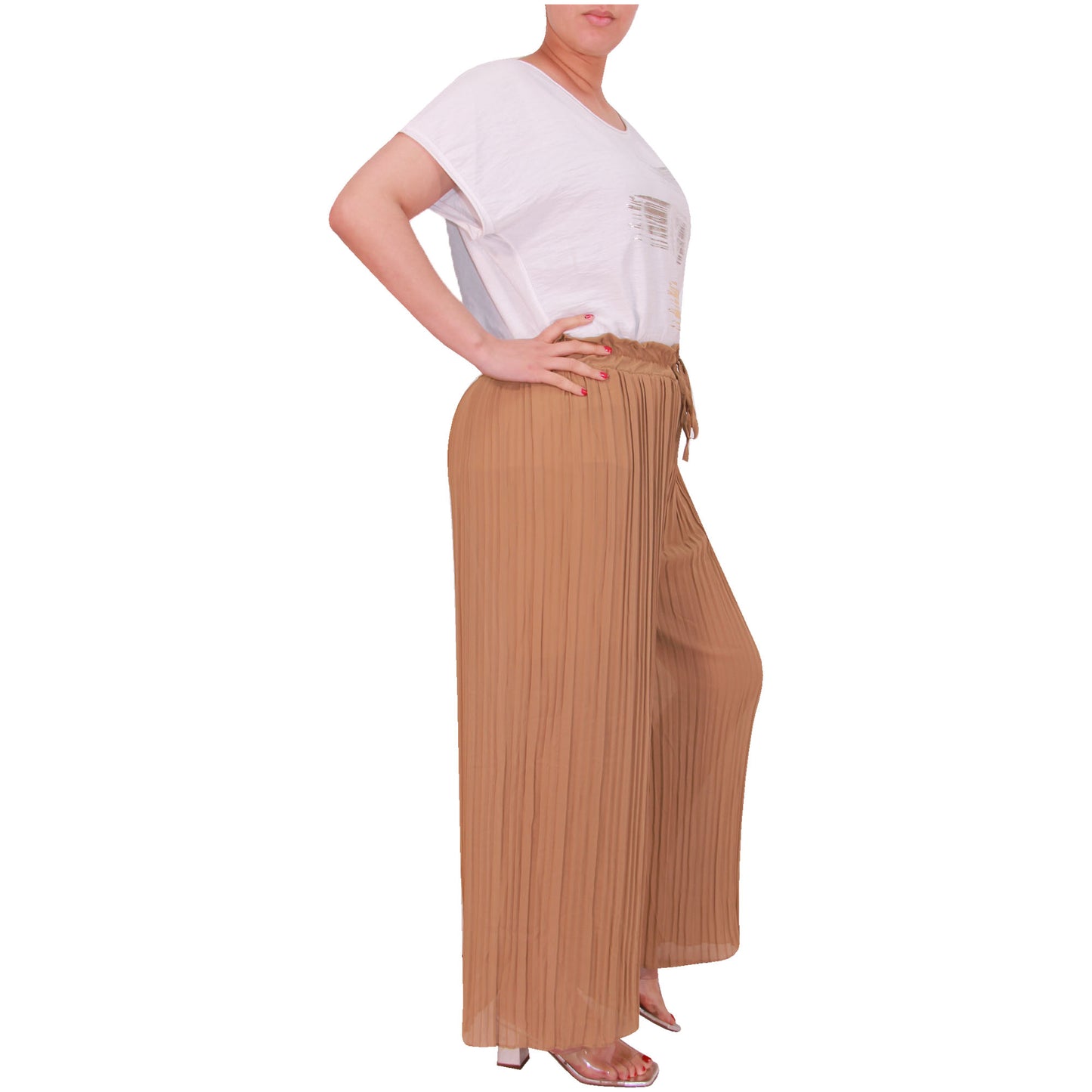 Flowy and Chic: Women's Pleated Palazzo Pants with Wide Legs and Chiffon Fabric for Office and Casual Wear