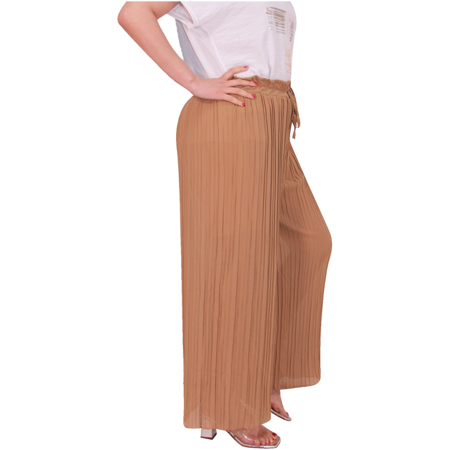 Flowy and Chic: Women's Pleated Palazzo Pants with Wide Legs and Chiffon Fabric for Office and Casual Wear