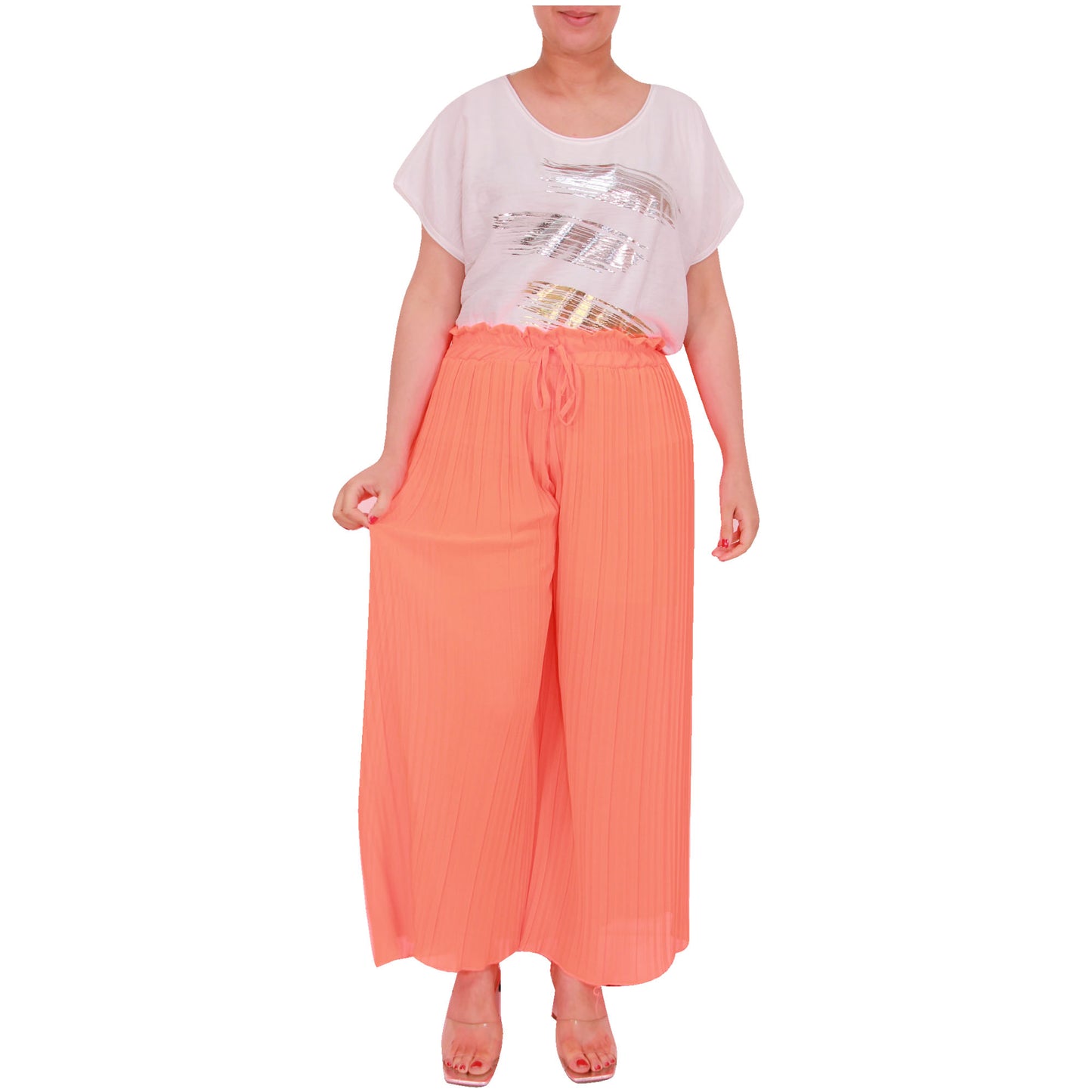 Flowy and Chic: Women's Pleated Palazzo Pants with Wide Legs and Chiffon Fabric for Office and Casual Wear