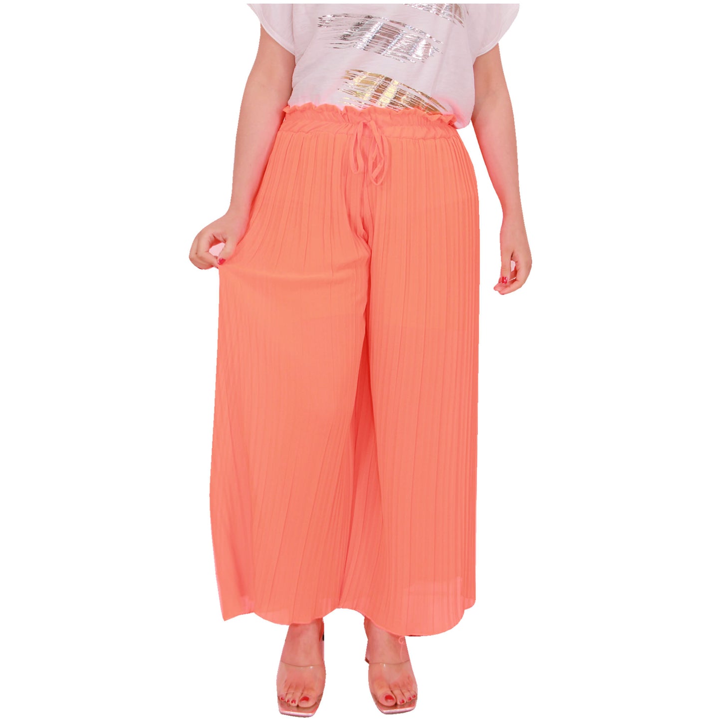 Flowy and Chic: Women's Pleated Palazzo Pants with Wide Legs and Chiffon Fabric for Office and Casual Wear
