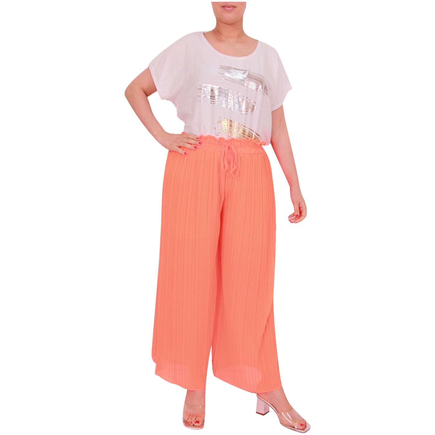 Flowy and Chic: Women's Pleated Palazzo Pants with Wide Legs and Chiffon Fabric for Office and Casual Wear