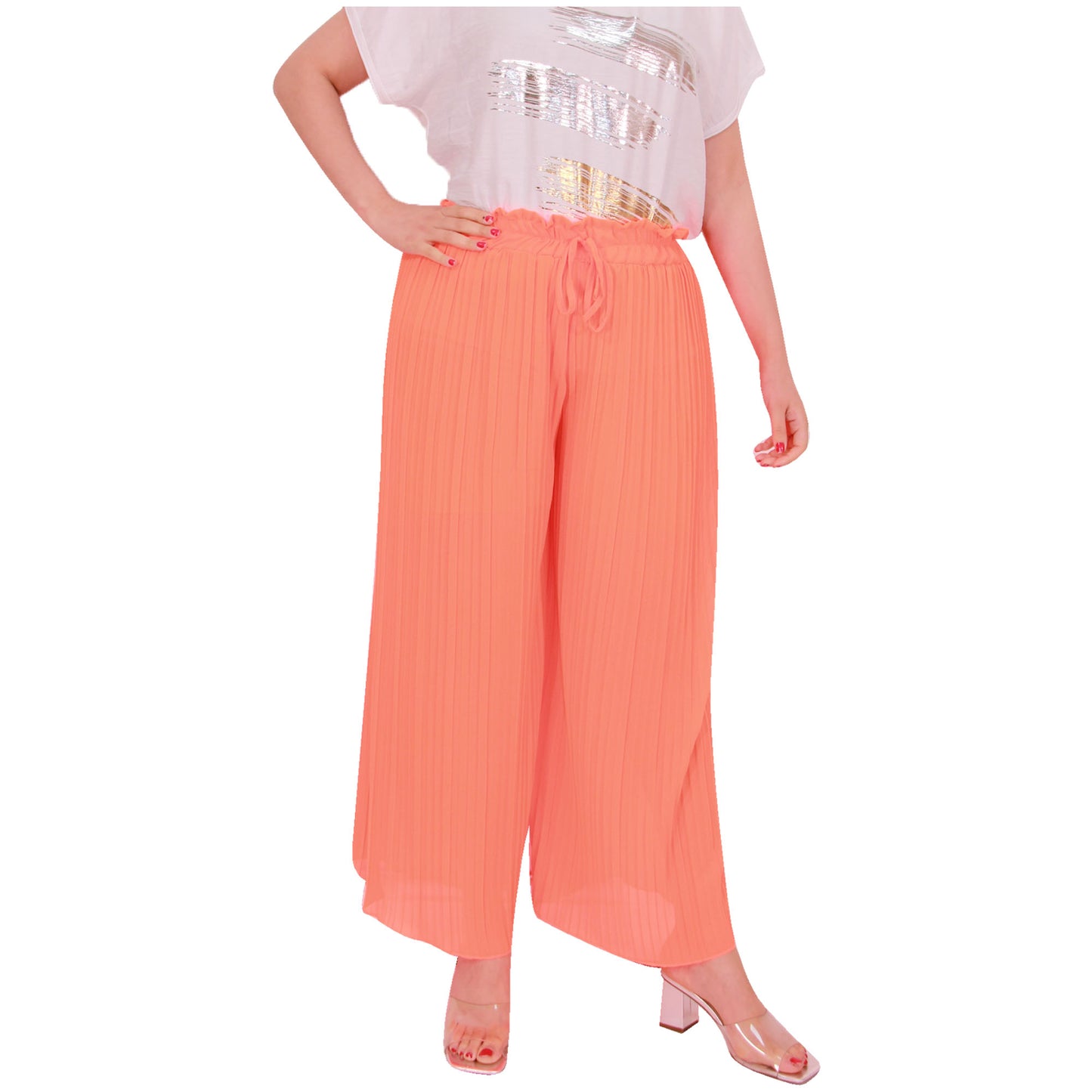 Flowy and Chic: Women's Pleated Palazzo Pants with Wide Legs and Chiffon Fabric for Office and Casual Wear