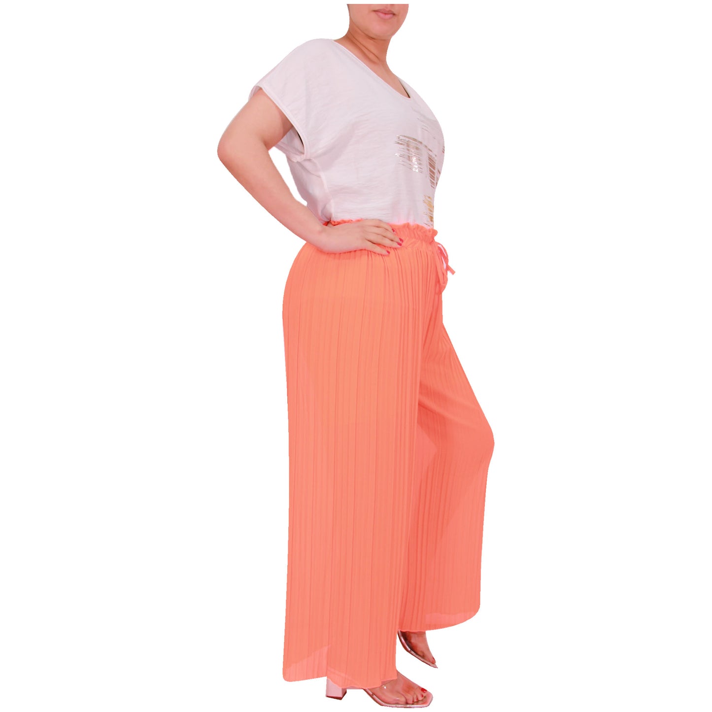 Flowy and Chic: Women's Pleated Palazzo Pants with Wide Legs and Chiffon Fabric for Office and Casual Wear
