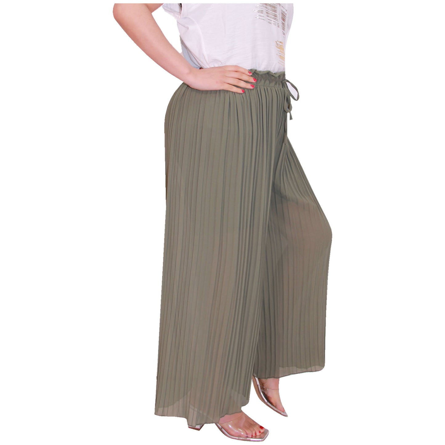 Flowy and Chic: Women's Pleated Palazzo Pants with Wide Legs and Chiffon Fabric for Office and Casual Wear
