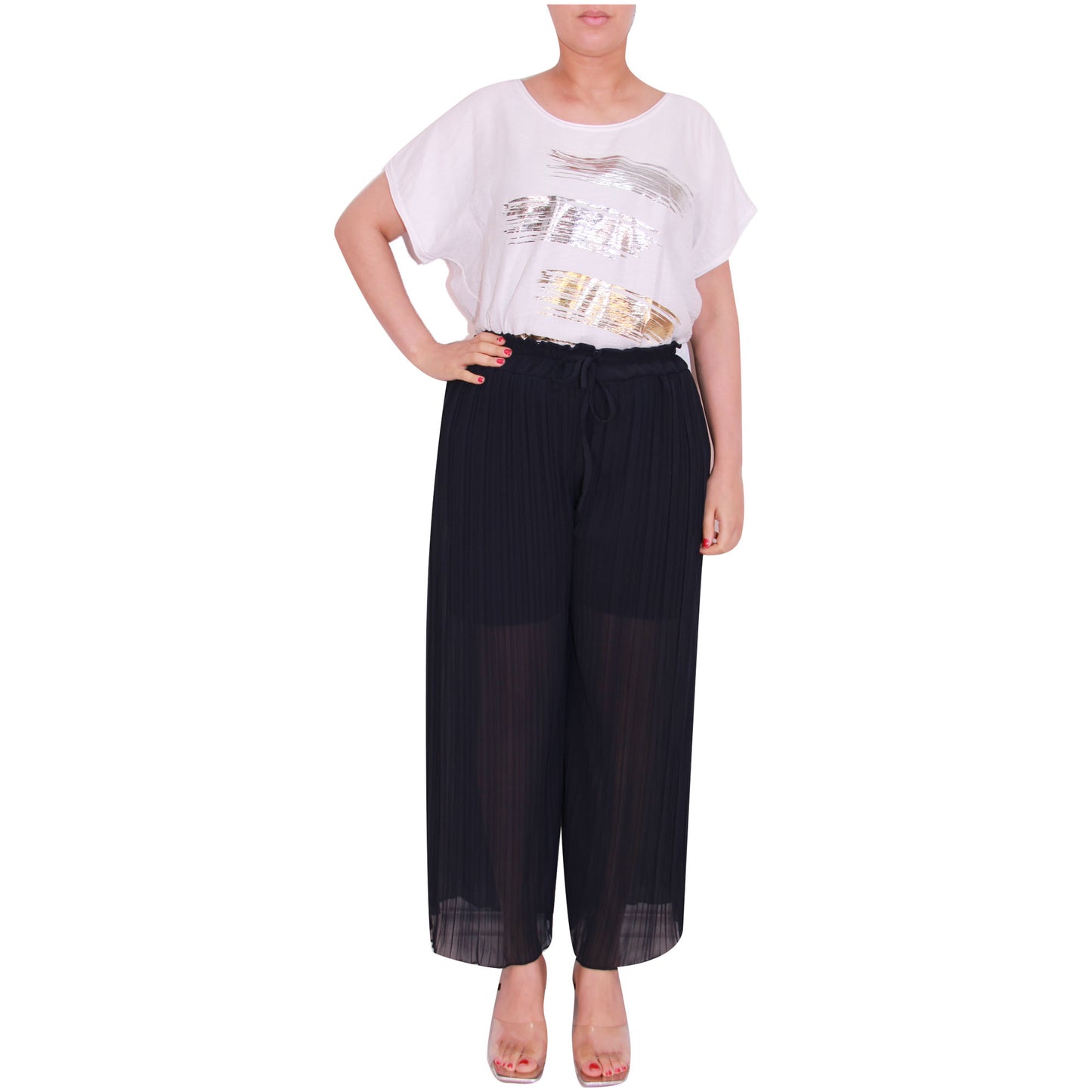 Flowy and Chic: Women's Pleated Palazzo Pants with Wide Legs and Chiffon Fabric for Office and Casual Wear