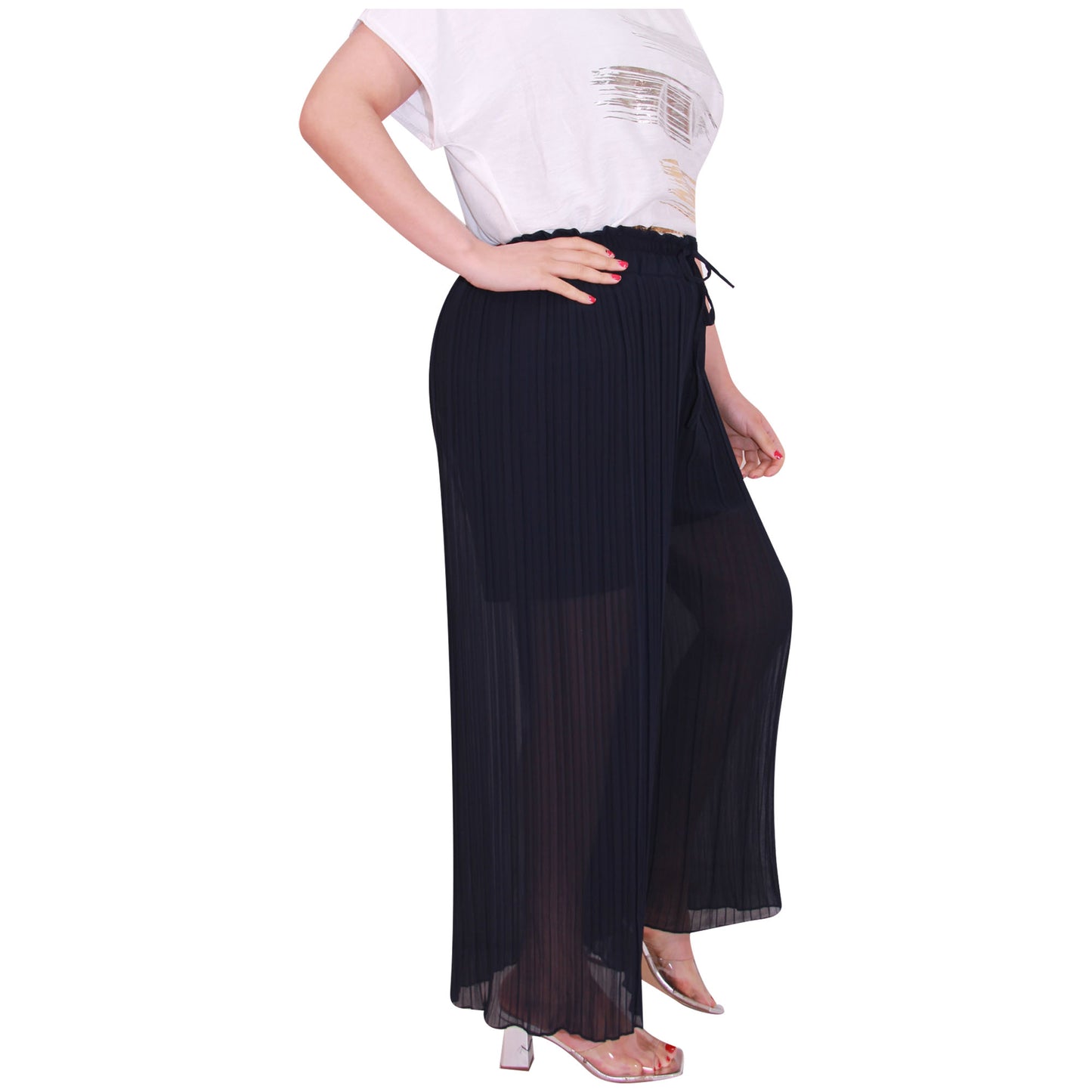 Flowy and Chic: Women's Pleated Palazzo Pants with Wide Legs and Chiffon Fabric for Office and Casual Wear