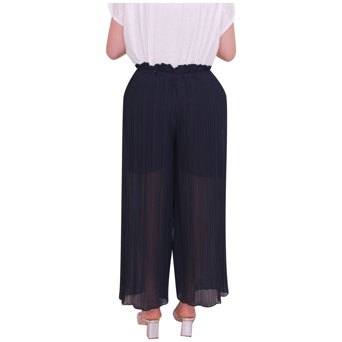 Flowy and Chic: Women's Pleated Palazzo Pants with Wide Legs and Chiffon Fabric for Office and Casual Wear