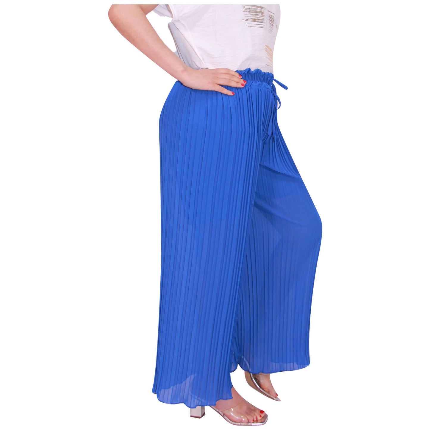 Flowy and Chic: Women's Pleated Palazzo Pants with Wide Legs and Chiffon Fabric for Office and Casual Wear