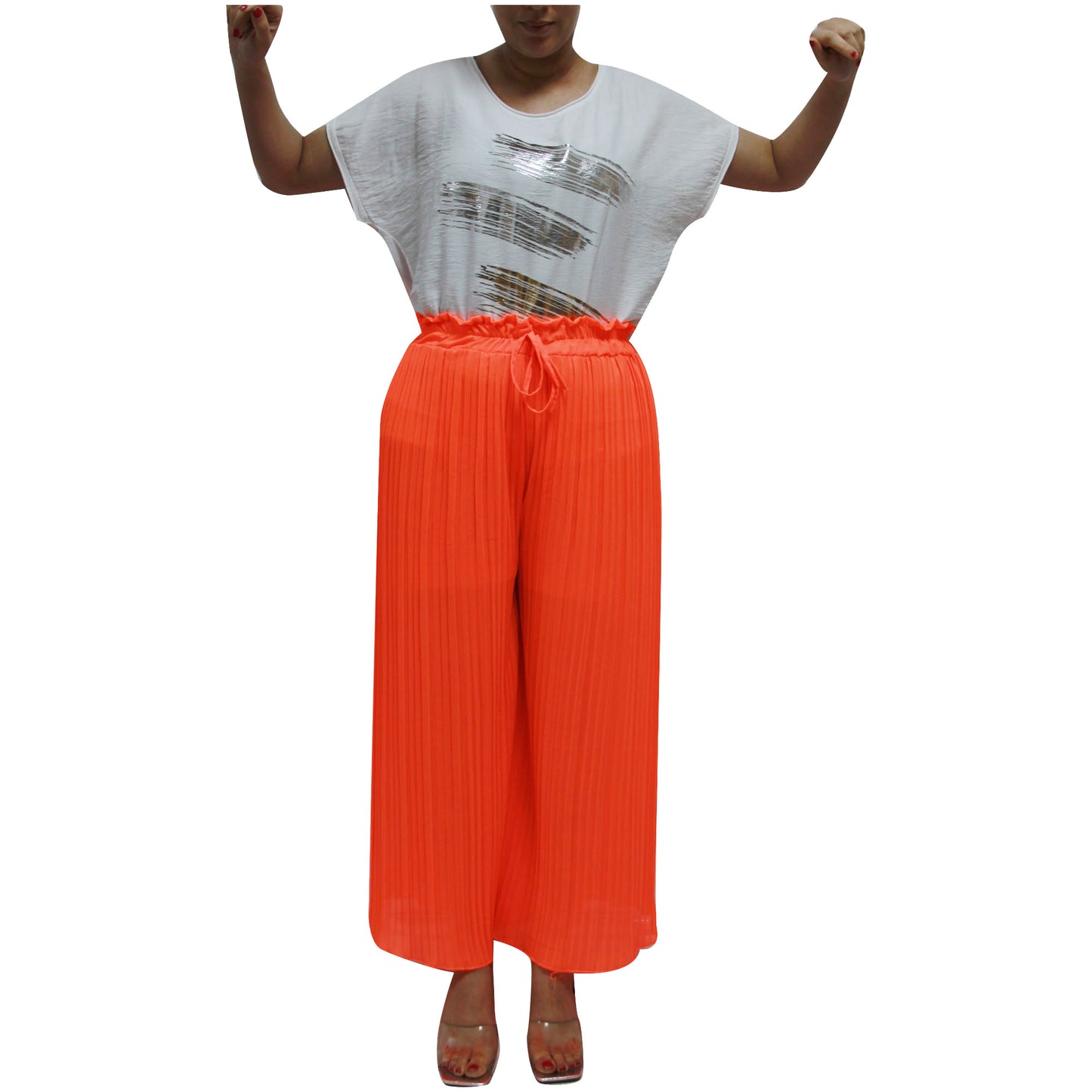 Flowy and Chic: Women's Pleated Palazzo Pants with Wide Legs and Chiffon Fabric for Office and Casual Wear