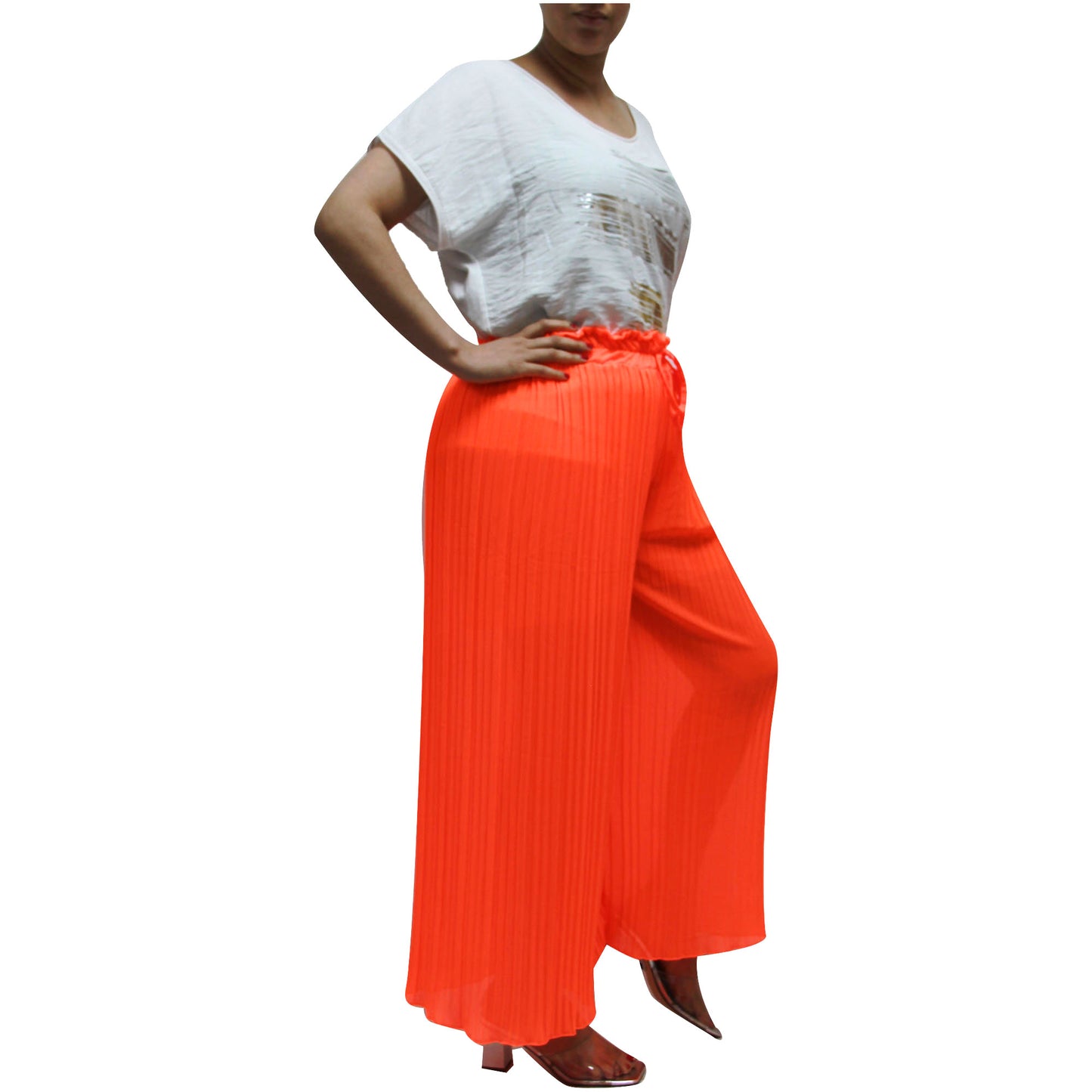 Flowy and Chic: Women's Pleated Palazzo Pants with Wide Legs and Chiffon Fabric for Office and Casual Wear