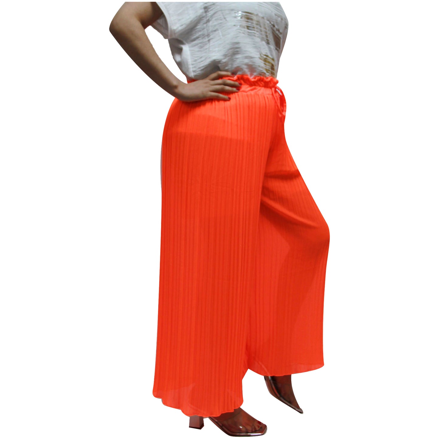 Flowy and Chic: Women's Pleated Palazzo Pants with Wide Legs and Chiffon Fabric for Office and Casual Wear