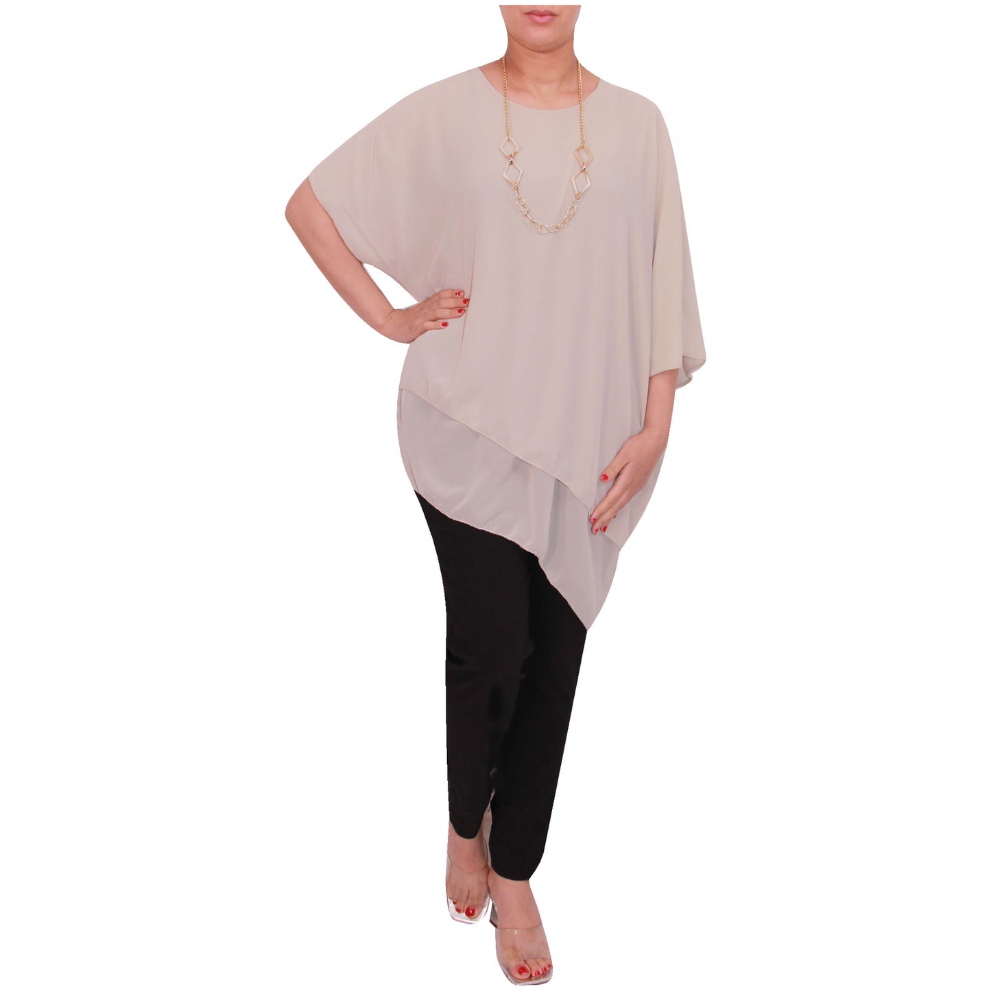 Haut en mousseline asymétrique taille plus élégant pour femme