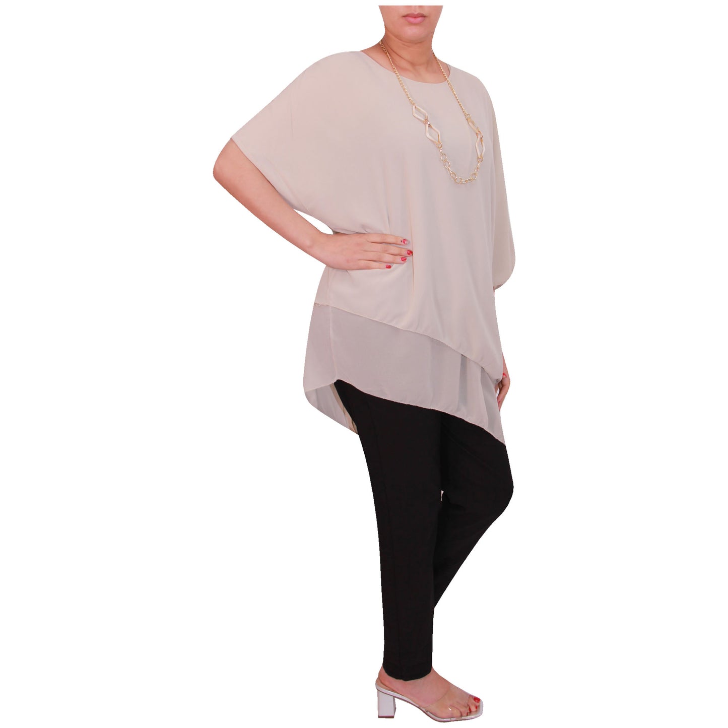 Haut en mousseline asymétrique taille plus élégant pour femme