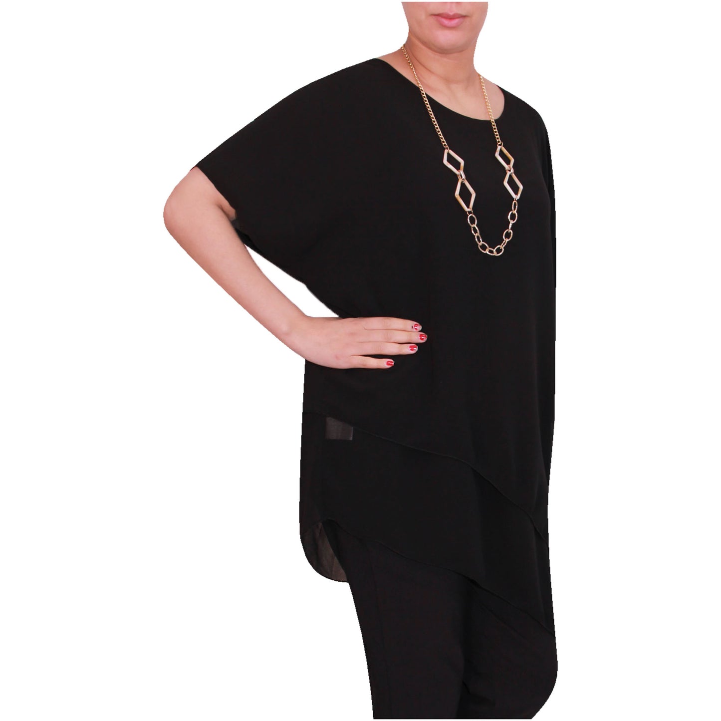 Haut en mousseline asymétrique taille plus élégant pour femme