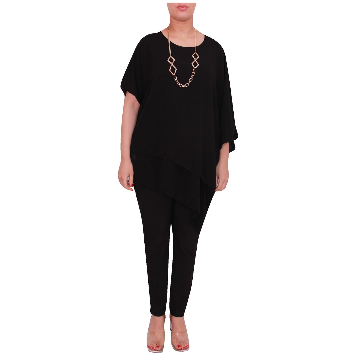 Haut en mousseline asymétrique taille plus élégant pour femme