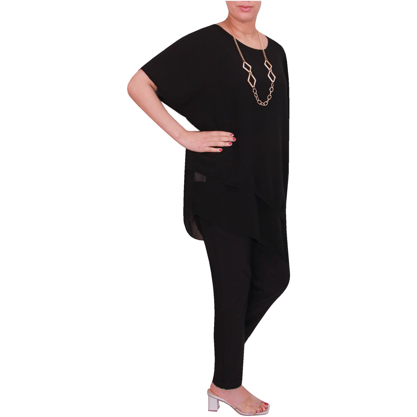 Haut en mousseline asymétrique taille plus élégant pour femme