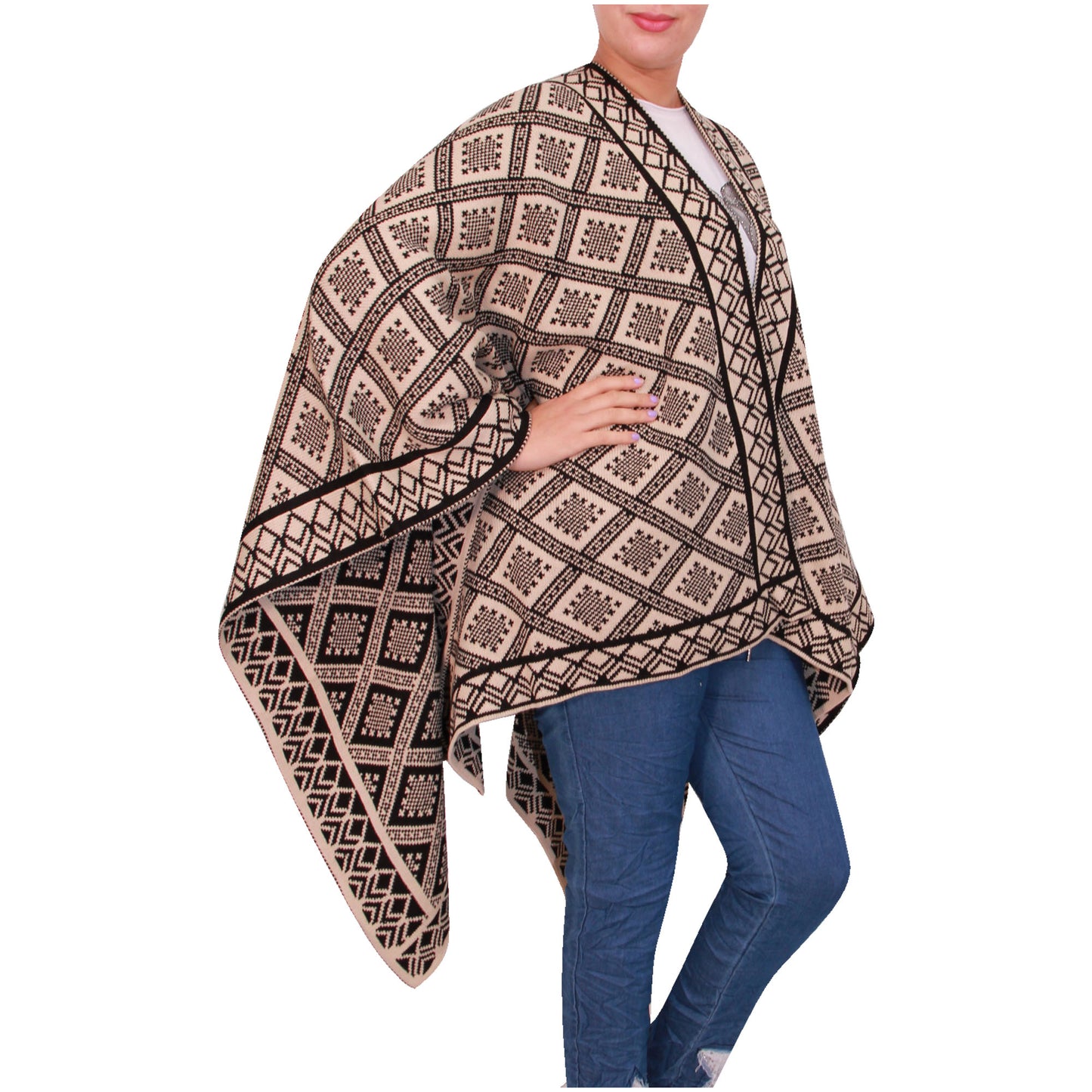 Damessjaal dames gebreid Wikkelponcho meisjes Sjaal warm geschenk Bedrukte Schotse ruit Open Vest Aztec aanwezig
