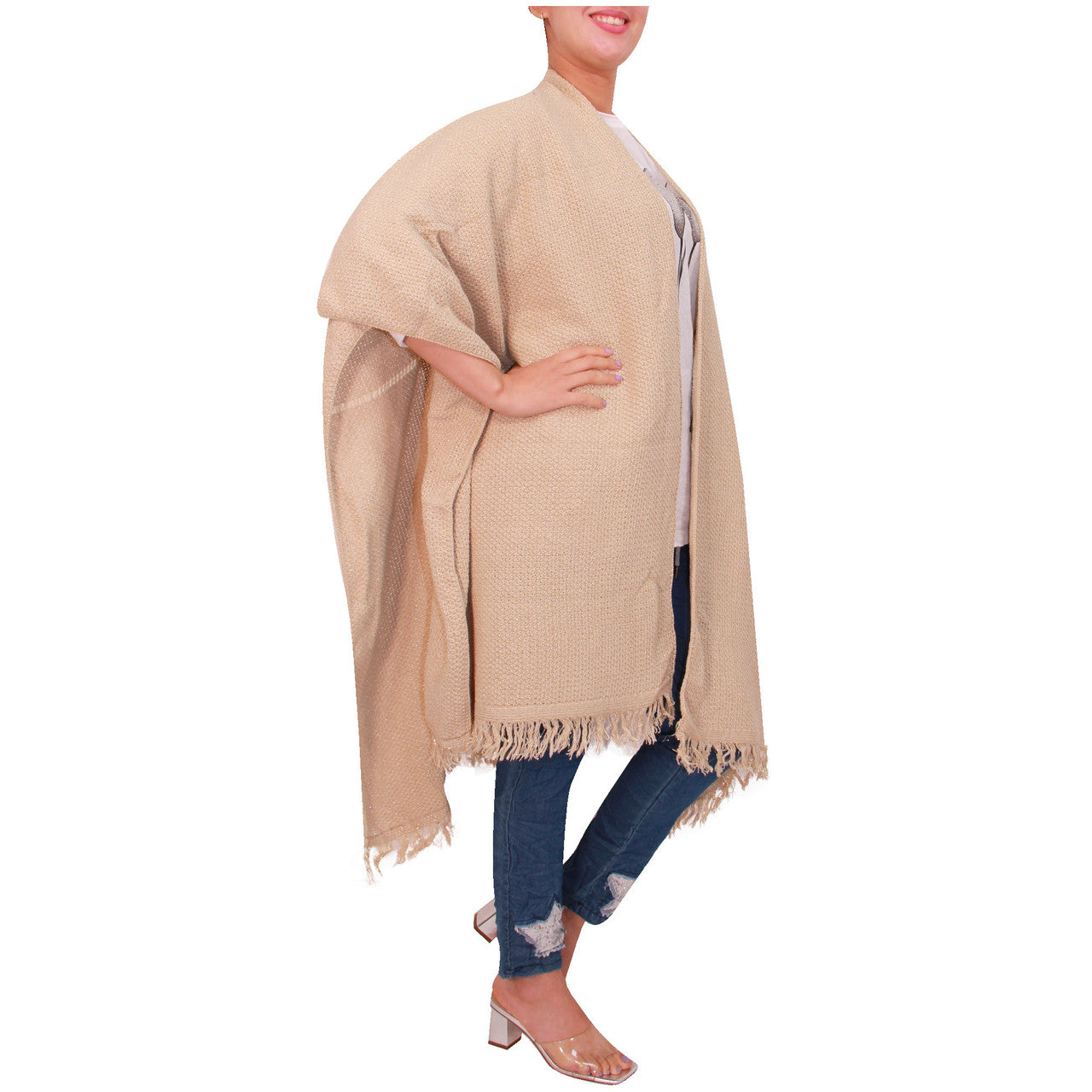 Vrouwen Sjaal Dames Gebreide Poncho Cape Sjaal Meisjes Warme Wrap Sjaal Winter Effen Lurex