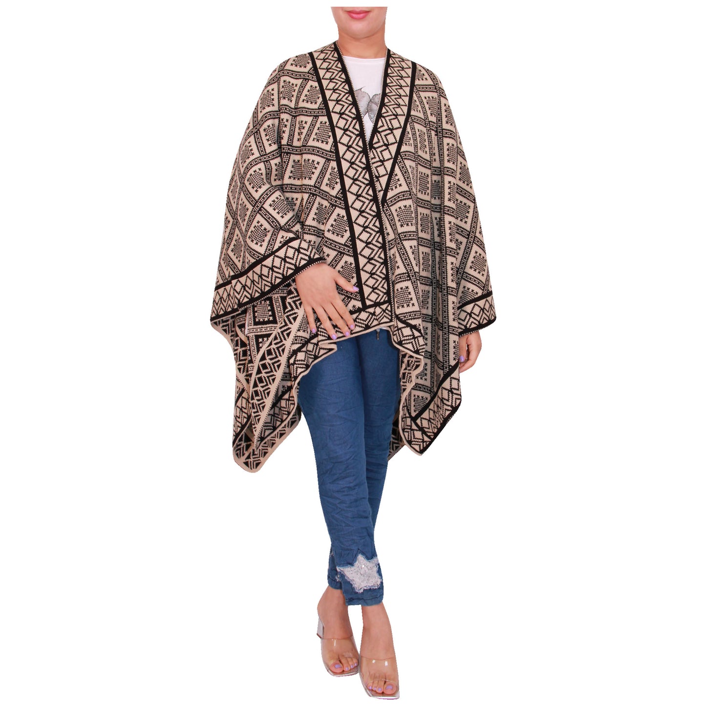 Damessjaal dames gebreid Wikkelponcho meisjes Sjaal warm geschenk Bedrukte Schotse ruit Open Vest Aztec aanwezig