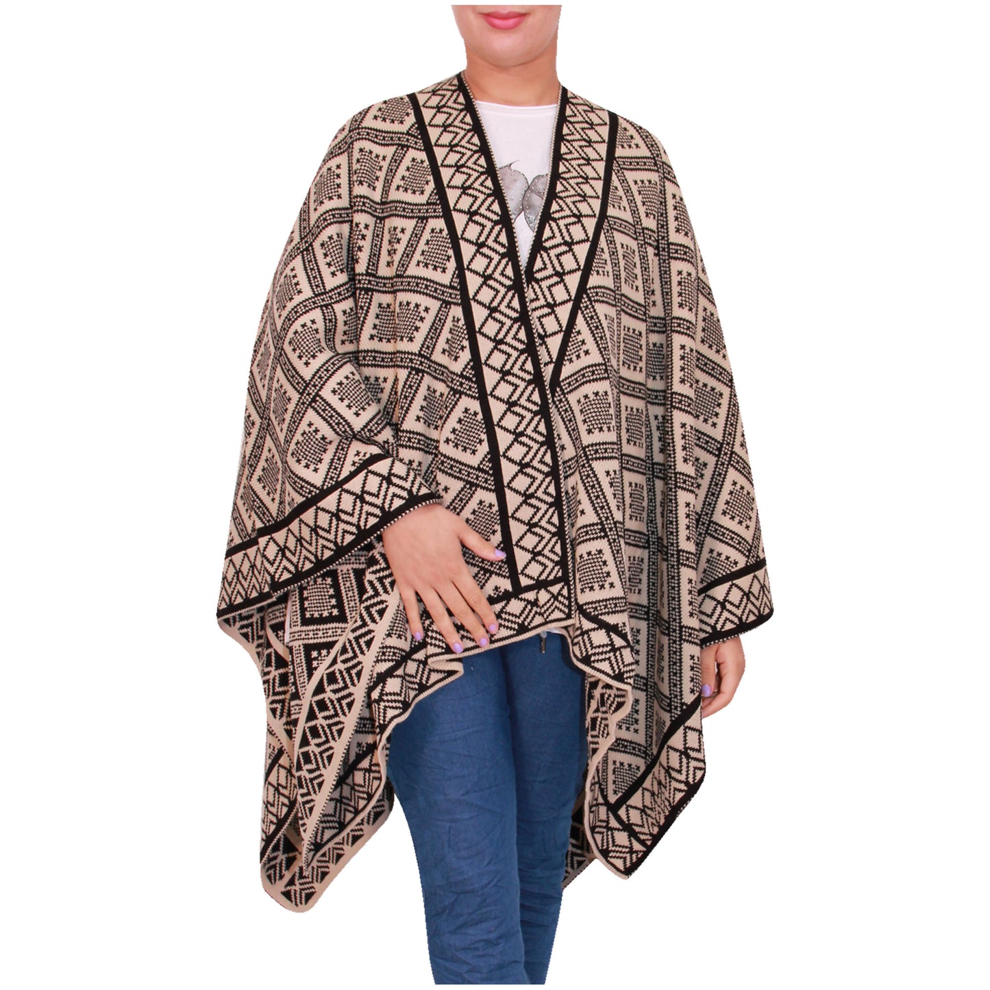 Damessjaal dames gebreid Wikkelponcho meisjes Sjaal warm geschenk Bedrukte Schotse ruit Open Vest Aztec aanwezig