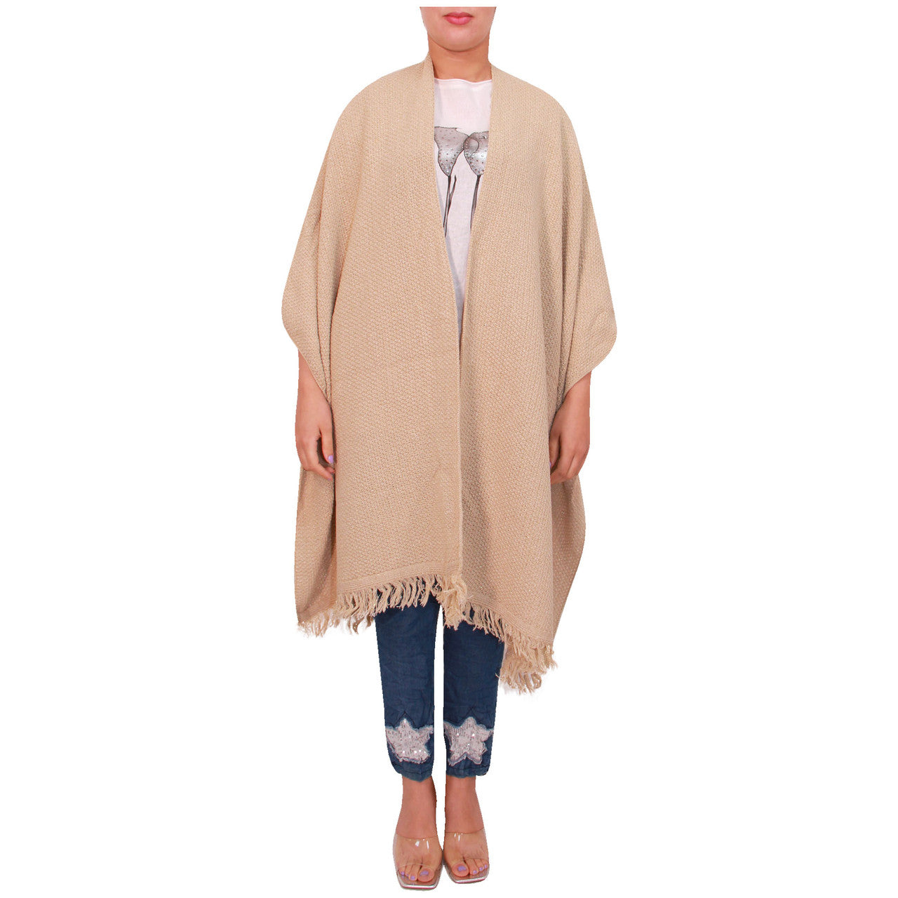 Vrouwen Sjaal Dames Gebreide Poncho Cape Sjaal Meisjes Warme Wrap Sjaal Winter Effen Lurex