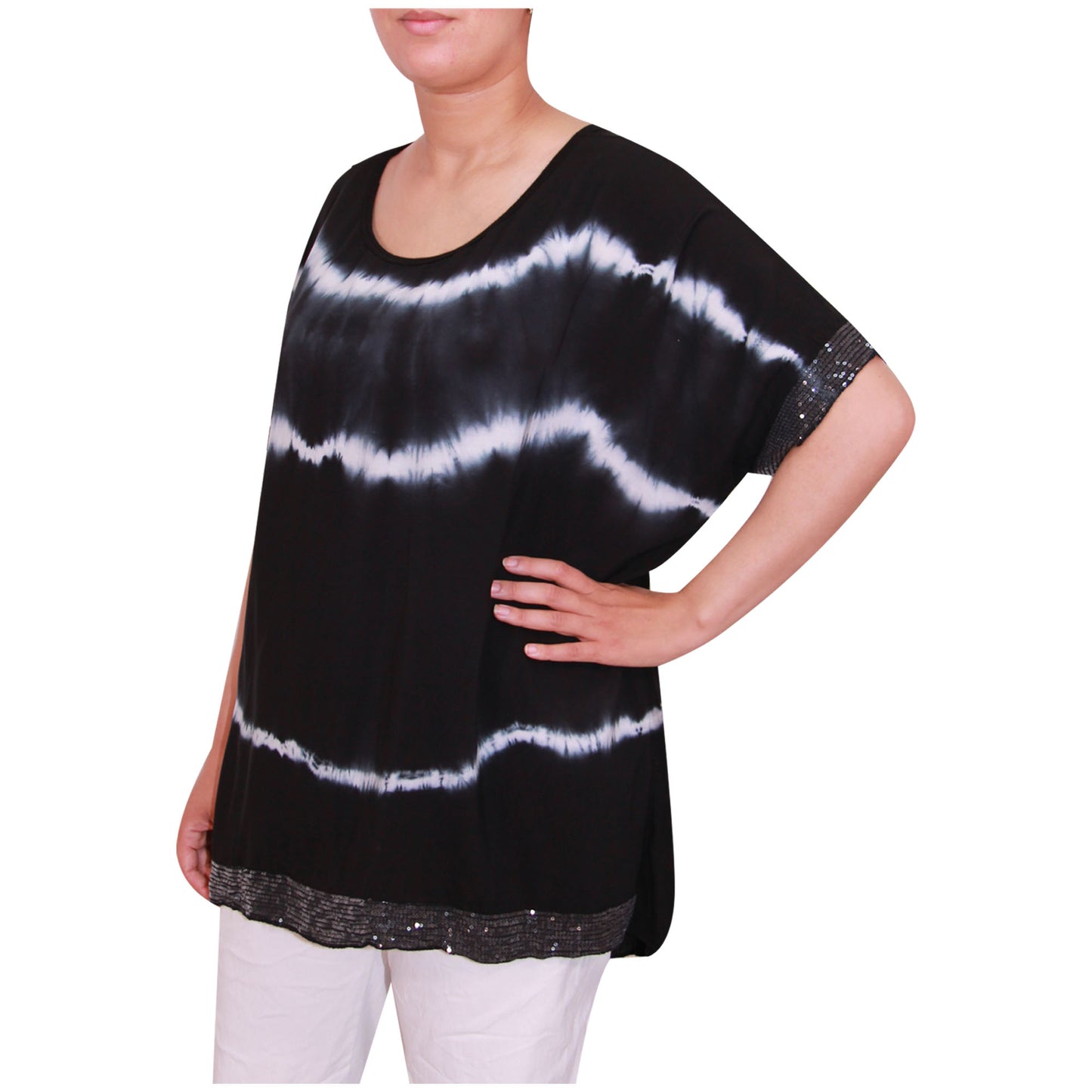 Haut tie-dye pour femmes Dames grandes tailles Ourlet à paillettes pour filles italiennes