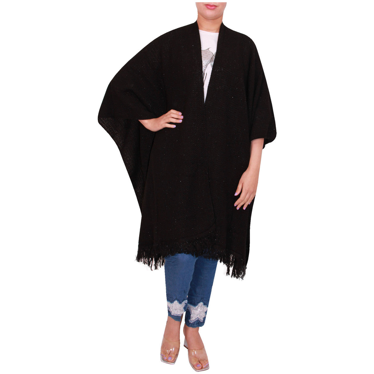 Vrouwen Sjaal Dames Gebreide Poncho Cape Sjaal Meisjes Warme Wrap Sjaal Winter Effen Lurex