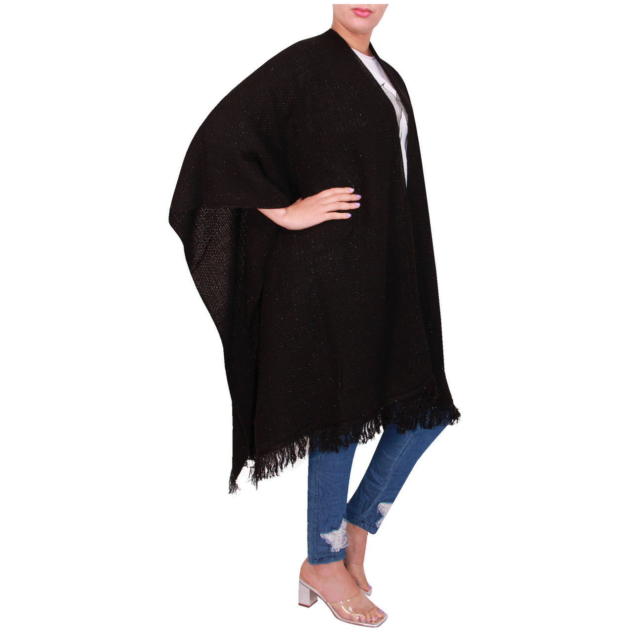 Vrouwen Sjaal Dames Gebreide Poncho Cape Sjaal Meisjes Warme Wrap Sjaal Winter Effen Lurex