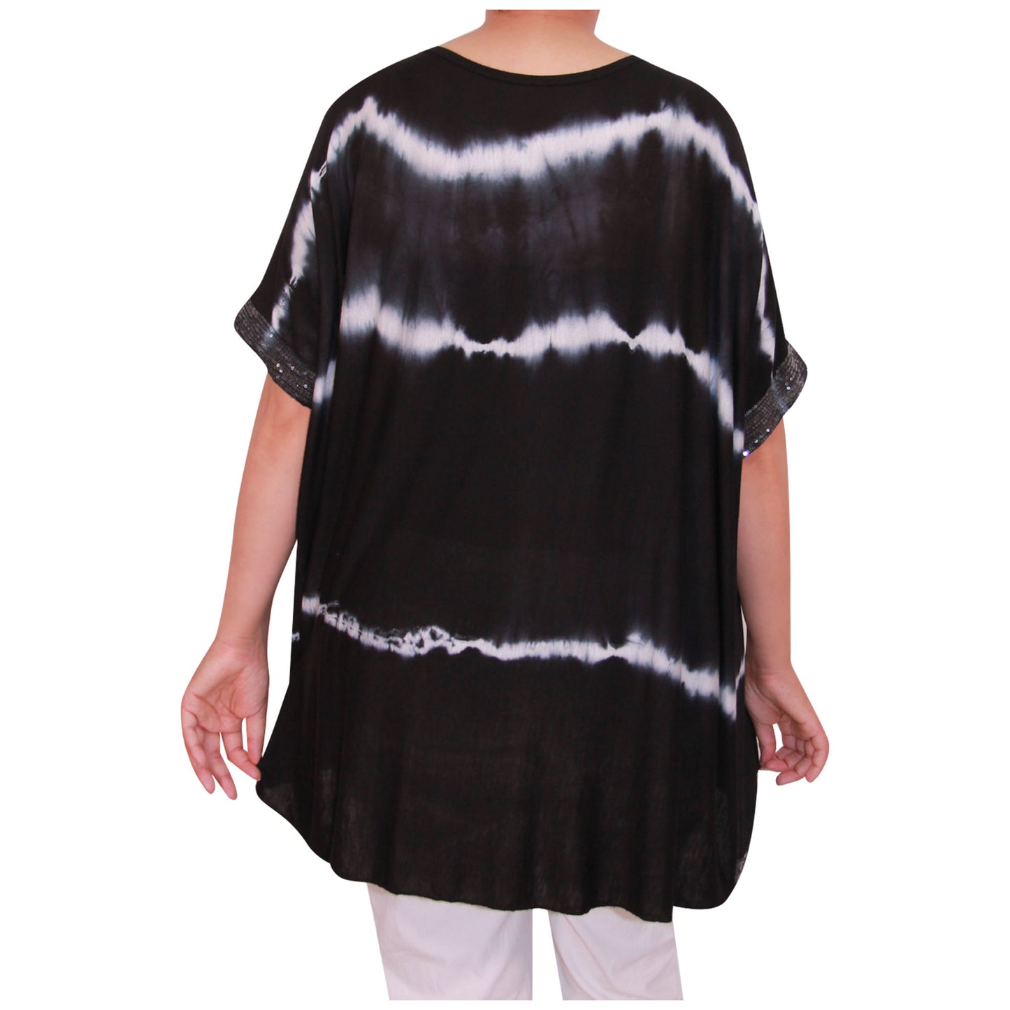 Haut tie-dye pour femmes Dames grandes tailles Ourlet à paillettes pour filles italiennes