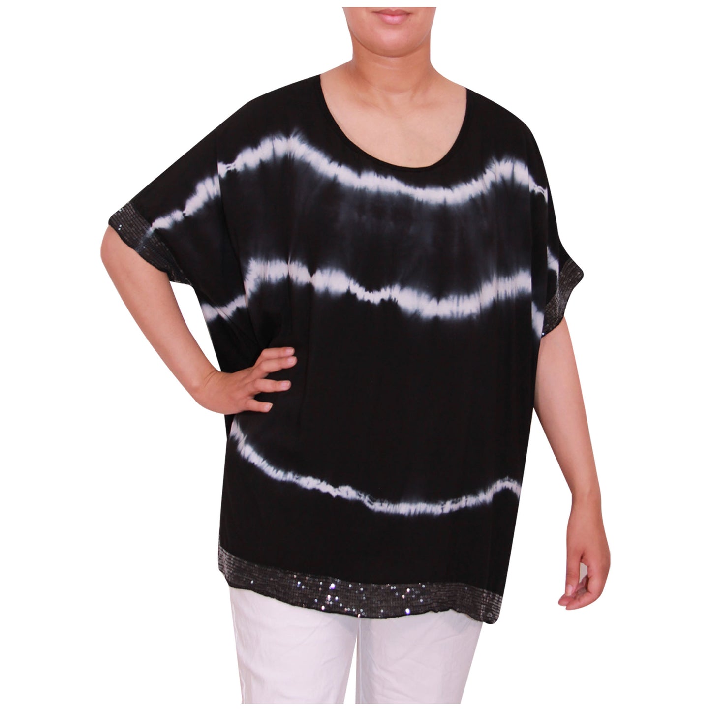 Haut tie-dye pour femmes Dames grandes tailles Ourlet à paillettes pour filles italiennes