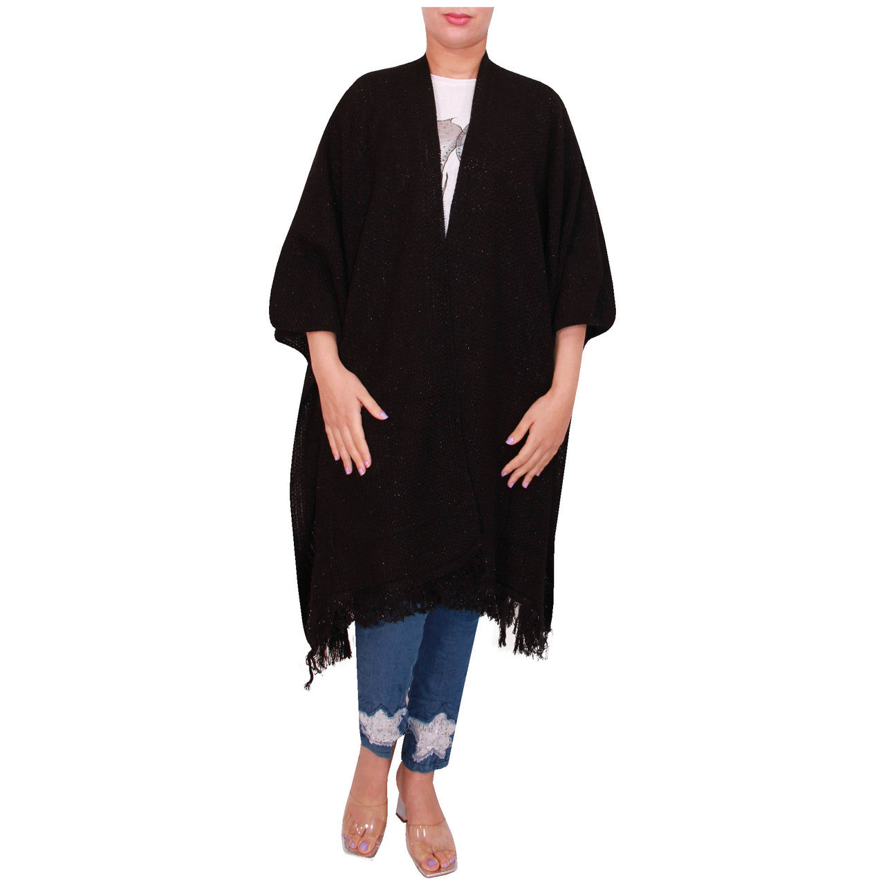 Vrouwen Sjaal Dames Gebreide Poncho Cape Sjaal Meisjes Warme Wrap Sjaal Winter Effen Lurex