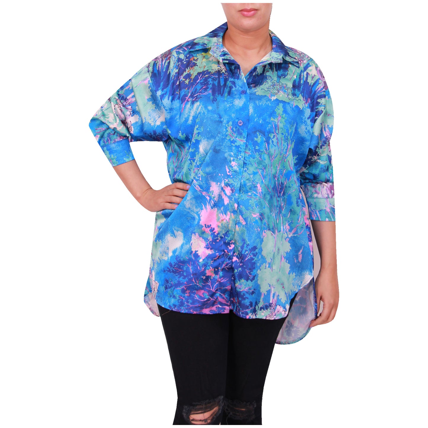 Chemise imprimée femme chemisier femme boutonnage imprimé haut en satin à manches longues pour filles