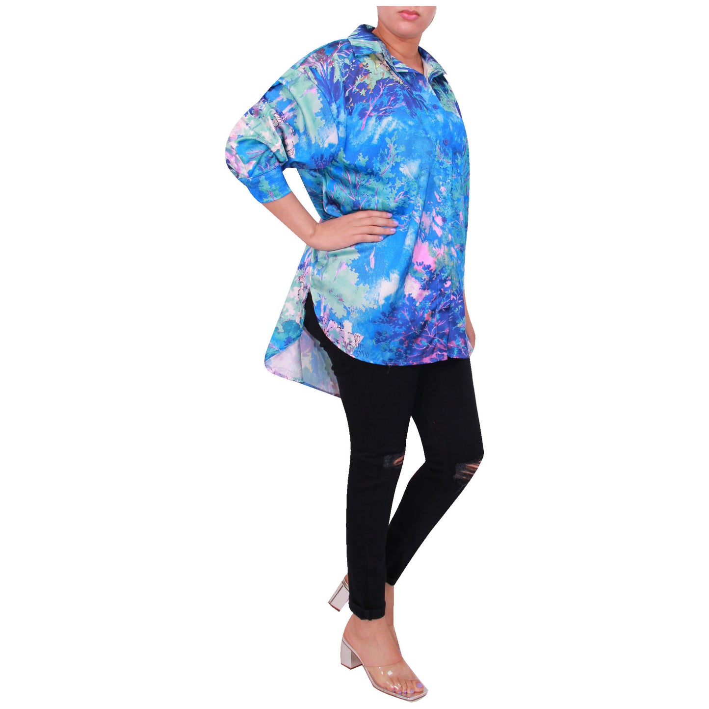 Chemise imprimée femme chemisier femme boutonnage imprimé haut en satin à manches longues pour filles