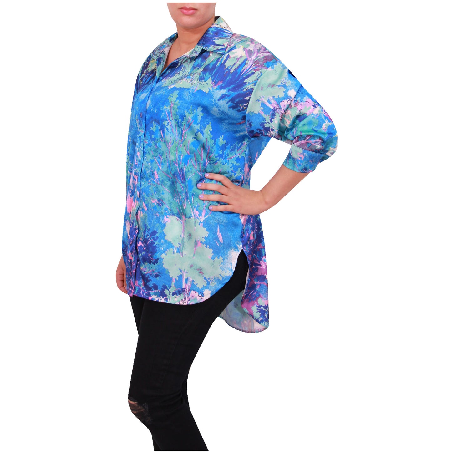 Chemise imprimée femme chemisier femme boutonnage imprimé haut en satin à manches longues pour filles