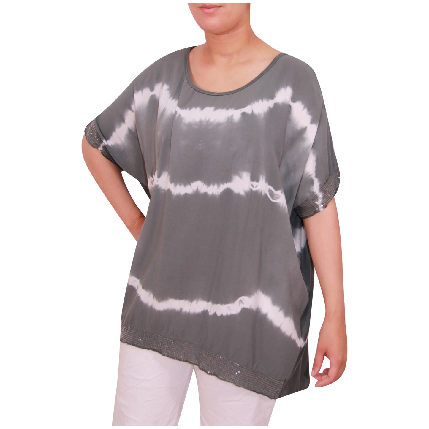 Haut tie-dye pour femmes Dames grandes tailles Ourlet à paillettes pour filles italiennes