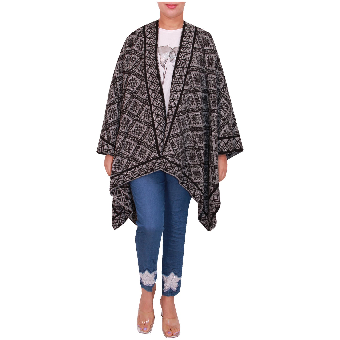 Damessjaal dames gebreid Wikkelponcho meisjes Sjaal warm geschenk Bedrukte Schotse ruit Open Vest Aztec aanwezig