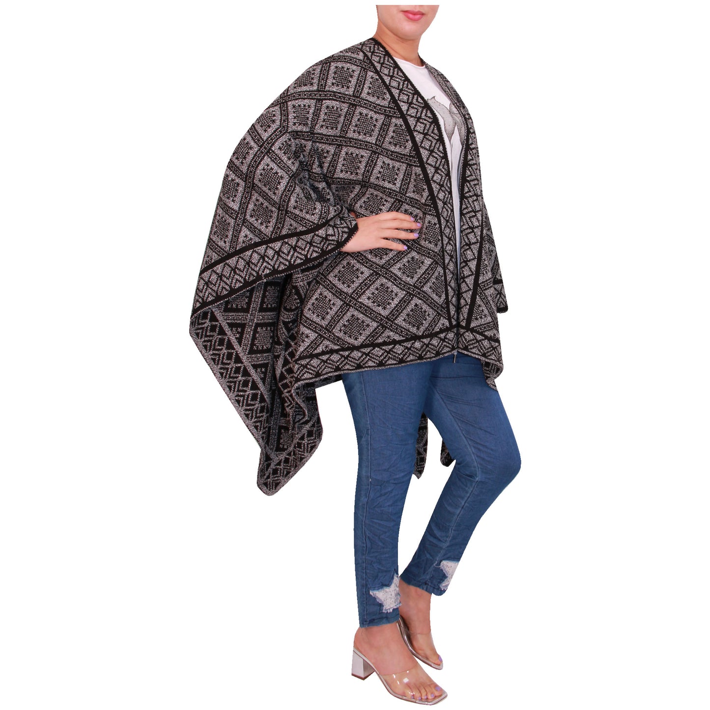 Damessjaal dames gebreid Wikkelponcho meisjes Sjaal warm geschenk Bedrukte Schotse ruit Open Vest Aztec aanwezig