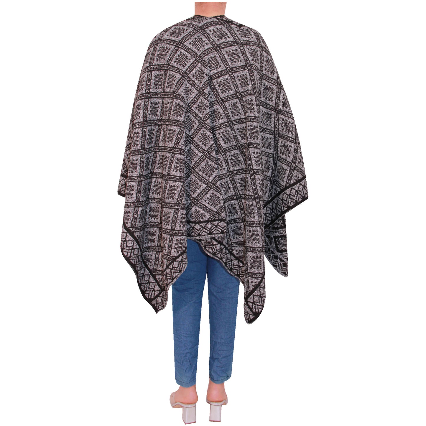 Damessjaal dames gebreid Wikkelponcho meisjes Sjaal warm geschenk Bedrukte Schotse ruit Open Vest Aztec aanwezig