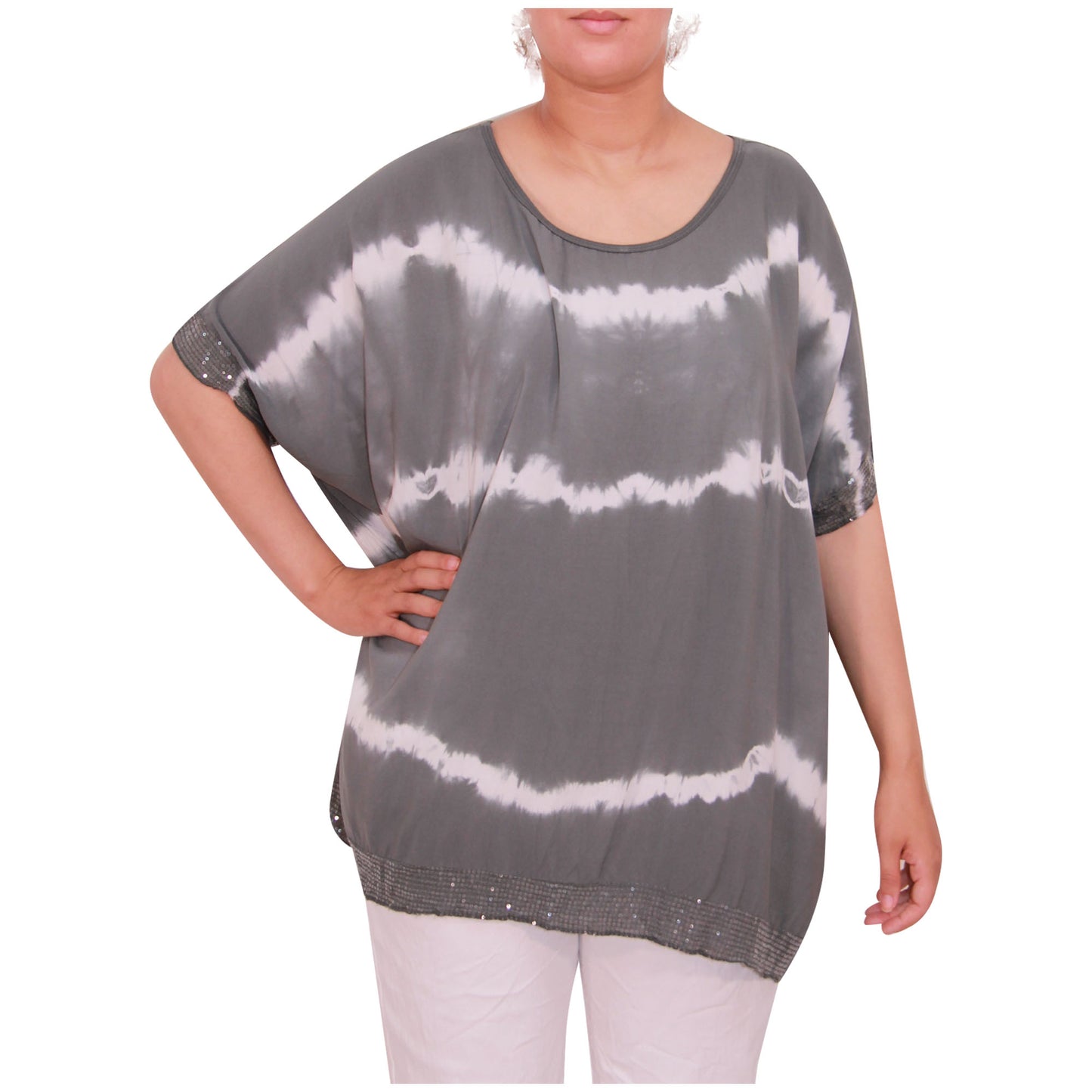 Haut tie-dye pour femmes Dames grandes tailles Ourlet à paillettes pour filles italiennes