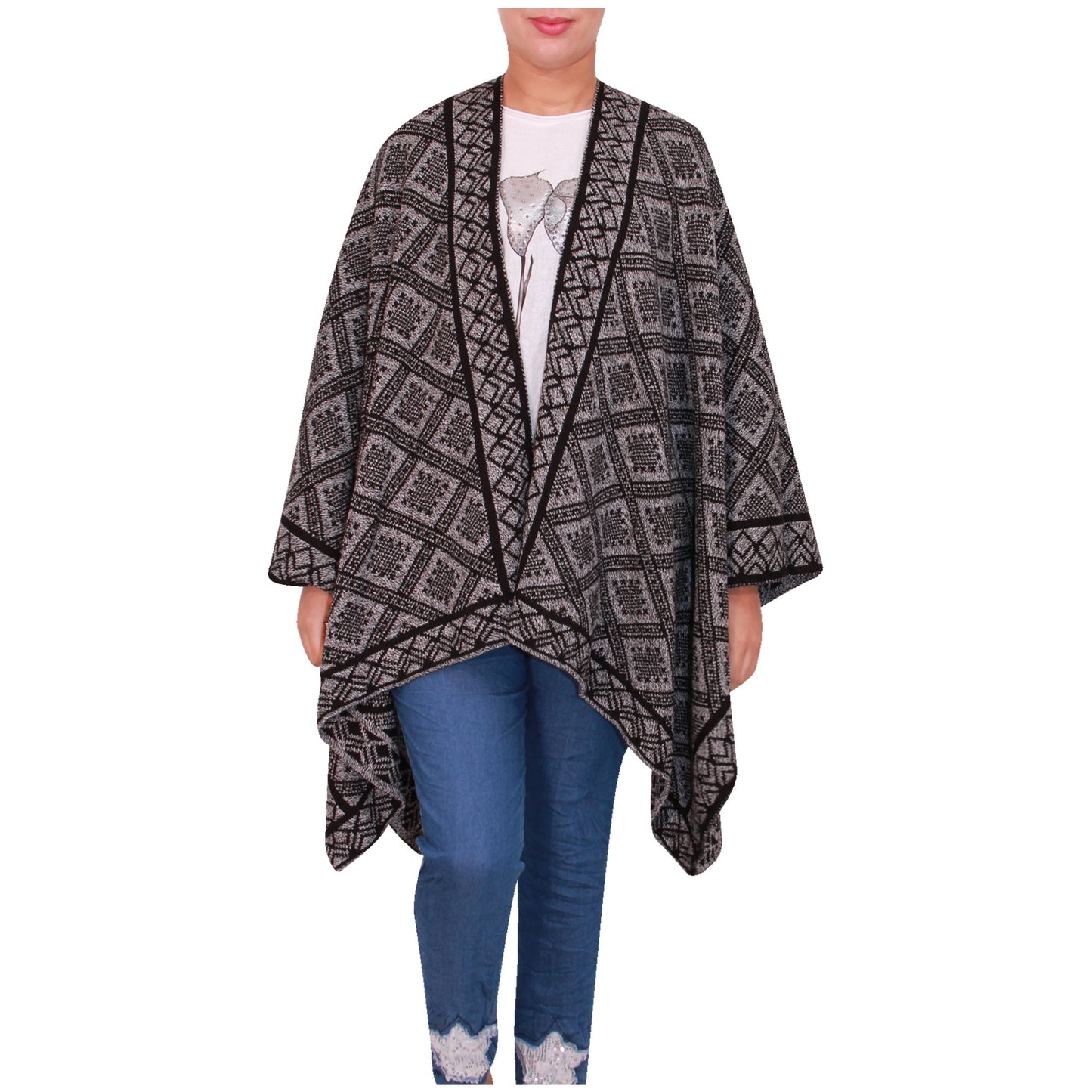 Damessjaal dames gebreid Wikkelponcho meisjes Sjaal warm geschenk Bedrukte Schotse ruit Open Vest Aztec aanwezig