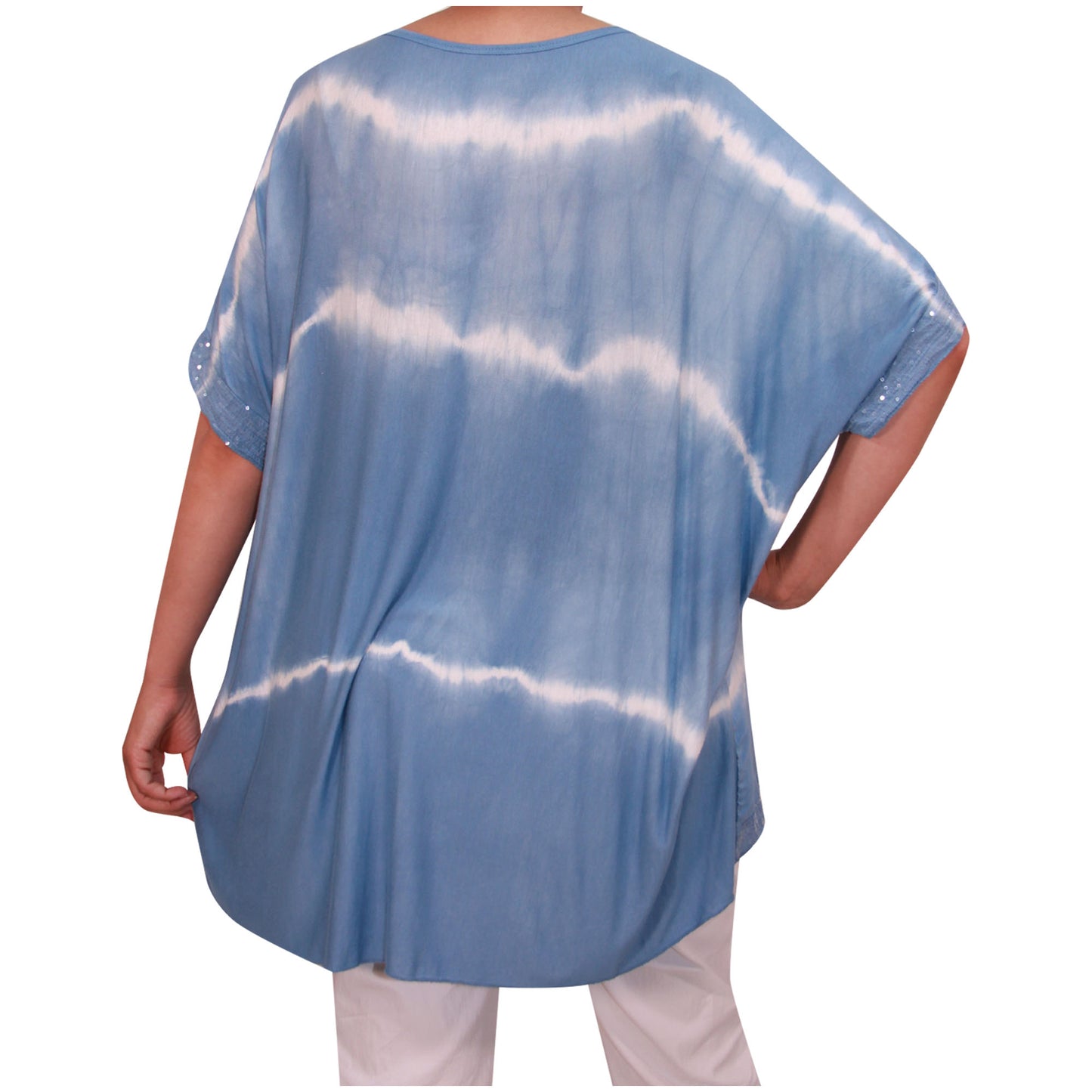 Haut tie-dye pour femmes Dames grandes tailles Ourlet à paillettes pour filles italiennes