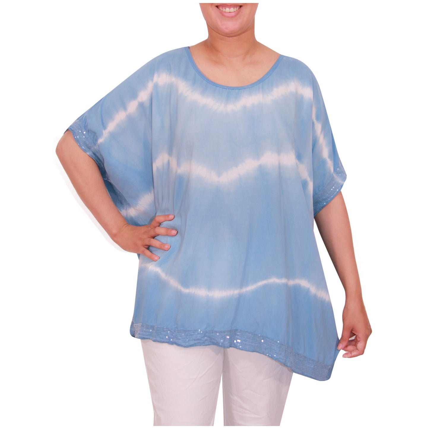 Haut tie-dye pour femmes Dames grandes tailles Ourlet à paillettes pour filles italiennes