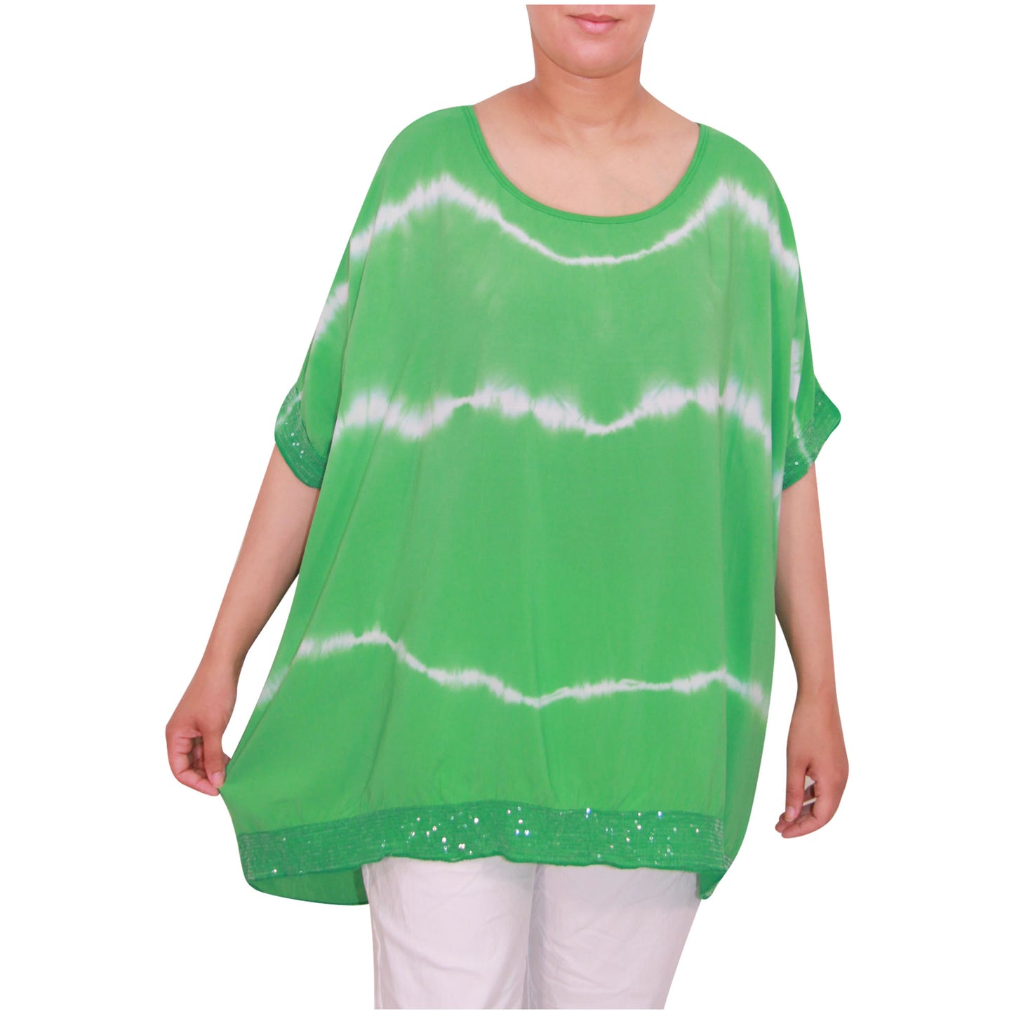 Haut tie-dye pour femmes Dames grandes tailles Ourlet à paillettes pour filles italiennes