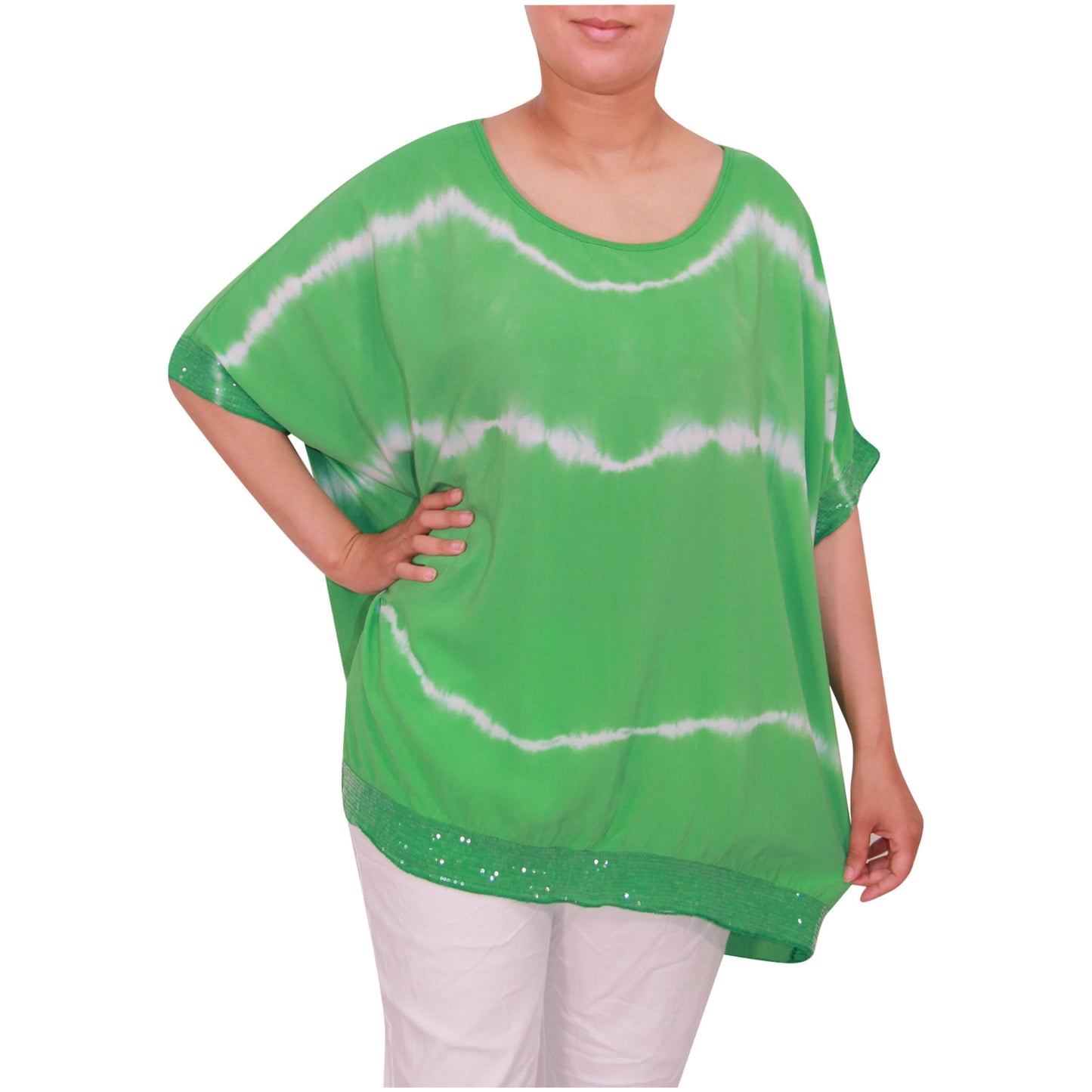 Haut tie-dye pour femmes Dames grandes tailles Ourlet à paillettes pour filles italiennes
