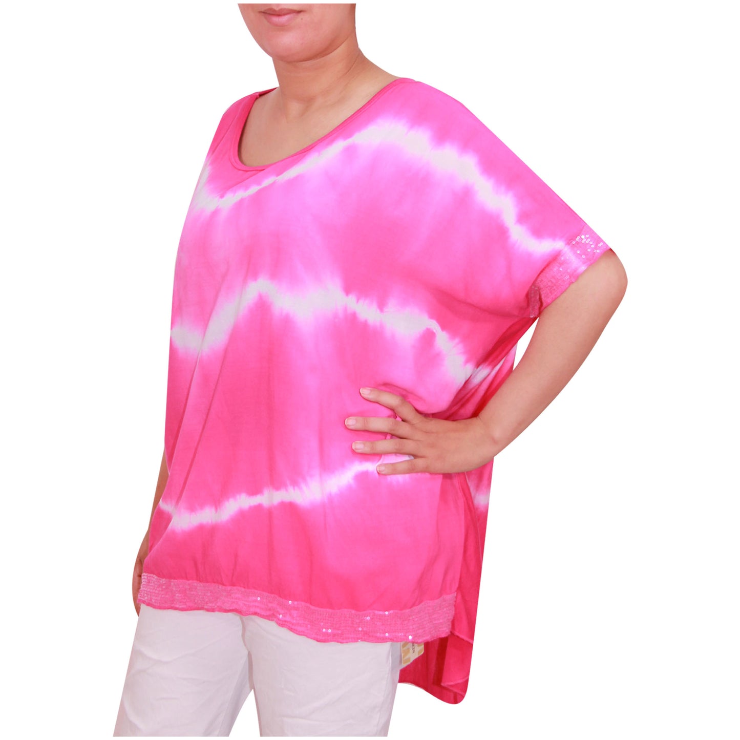 Haut tie-dye pour femmes Dames grandes tailles Ourlet à paillettes pour filles italiennes