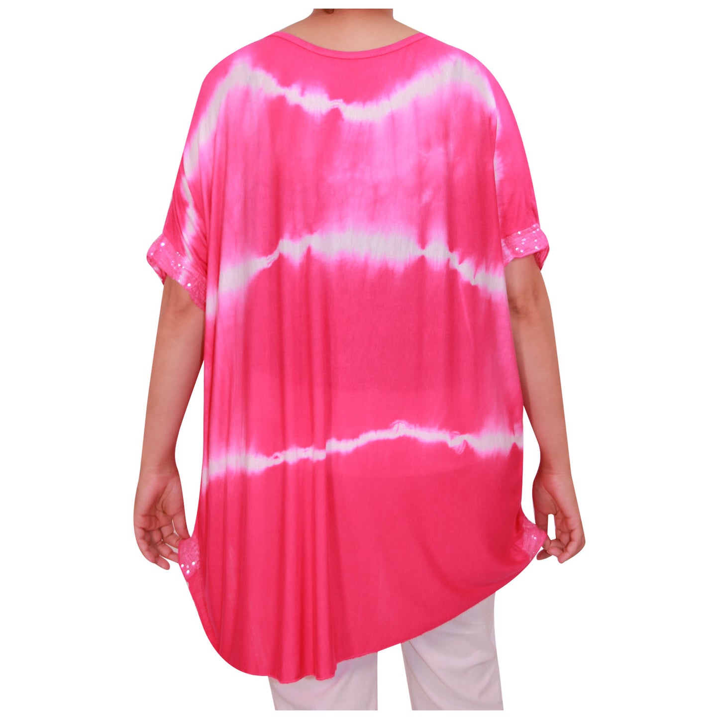 Haut tie-dye pour femmes Dames grandes tailles Ourlet à paillettes pour filles italiennes
