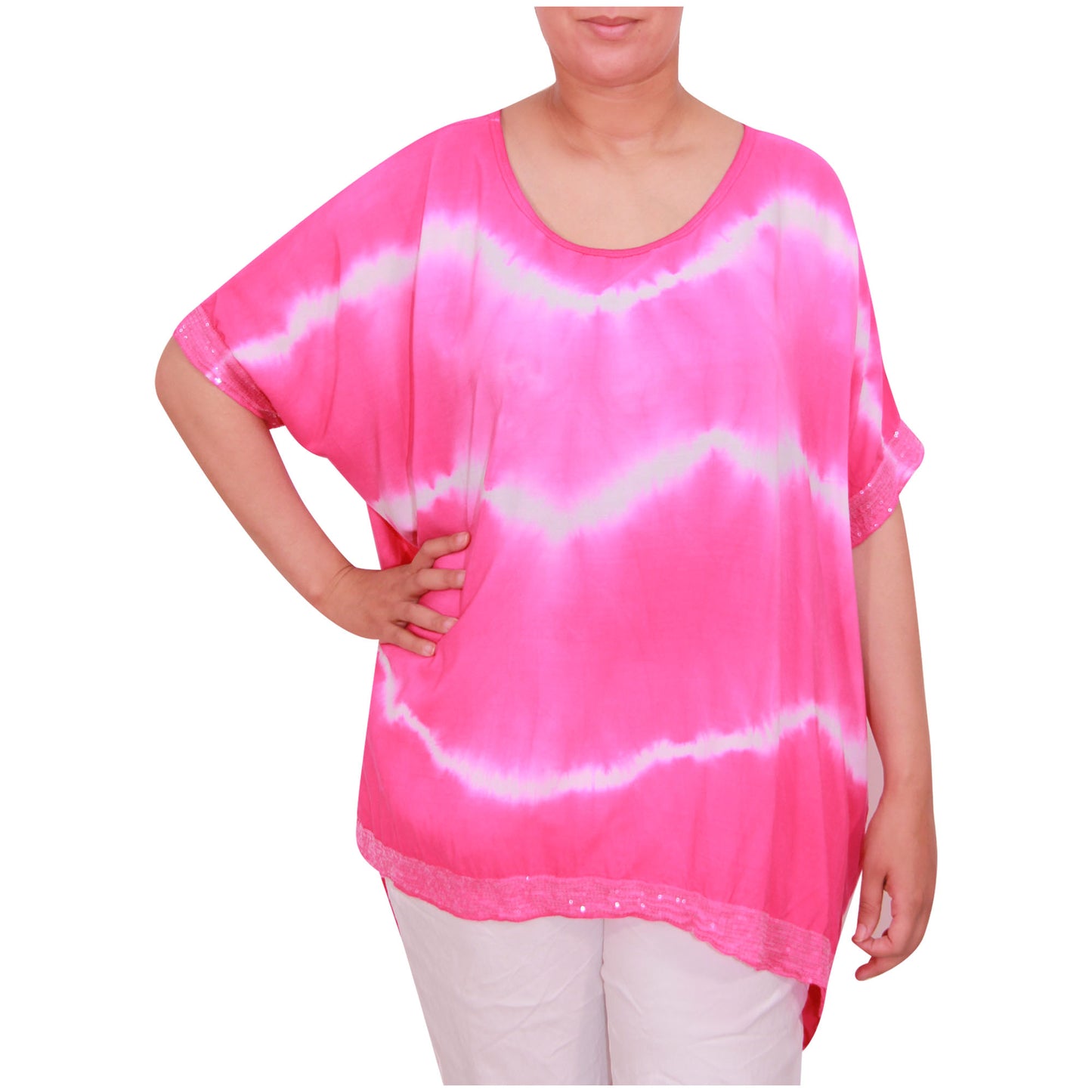 Haut tie-dye pour femmes Dames grandes tailles Ourlet à paillettes pour filles italiennes
