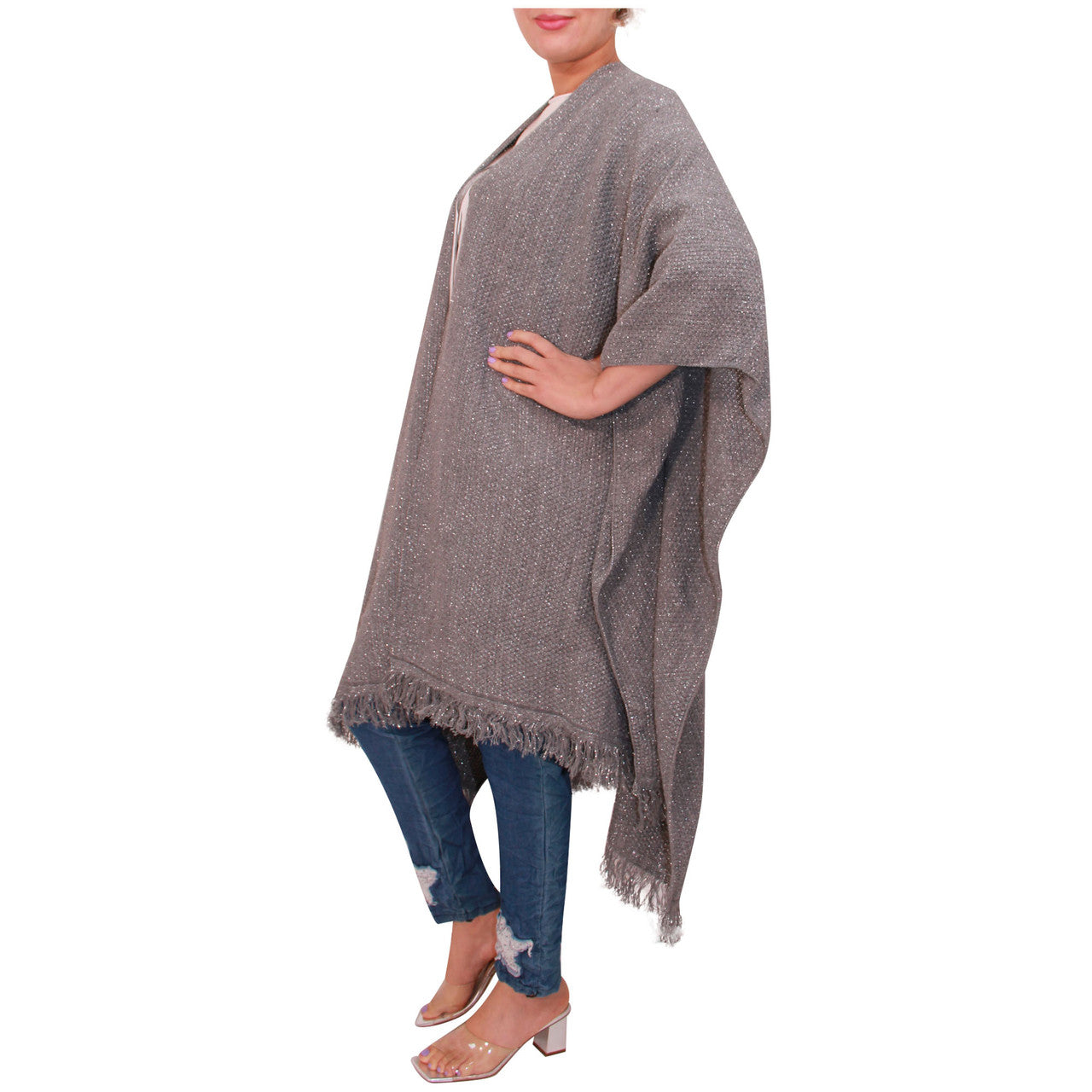 Vrouwen Sjaal Dames Gebreide Poncho Cape Sjaal Meisjes Warme Wrap Sjaal Winter Effen Lurex